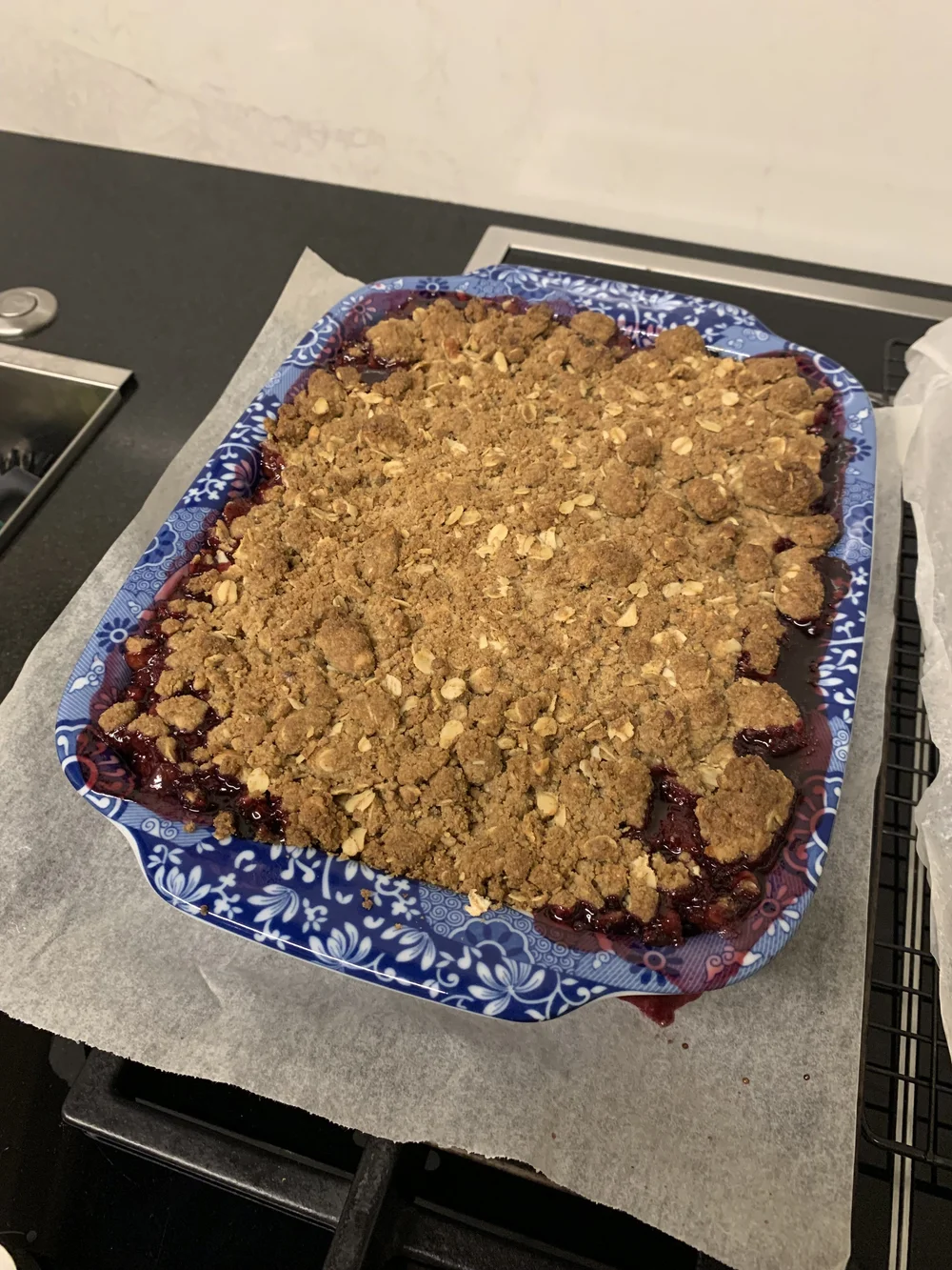 Full size crumble with apple, pear and blackcurrants