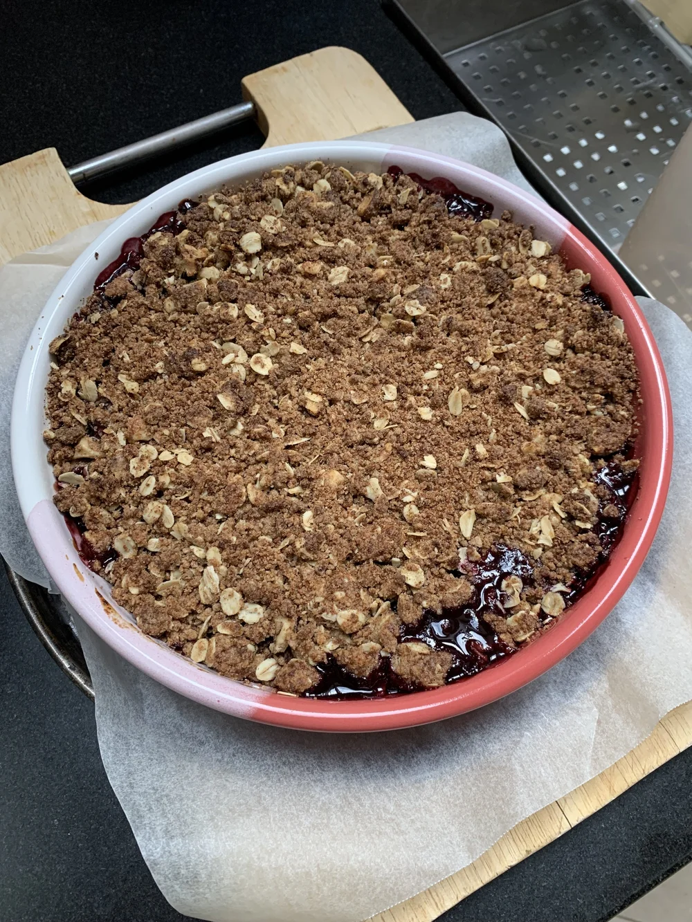 Half size Crumble with apple, pear and blackcurrants