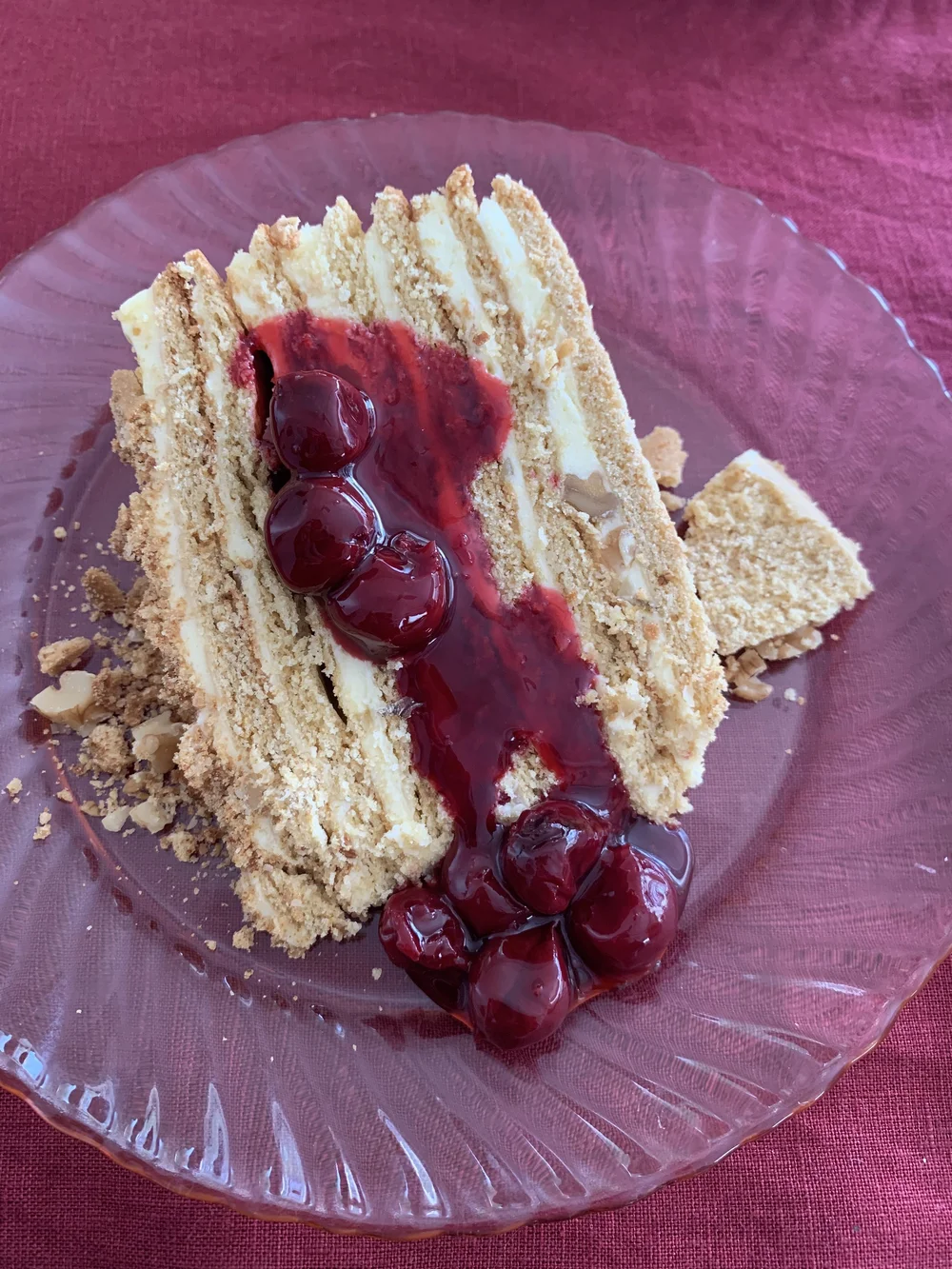 Honey Cake with Sour Cherry Sauce
