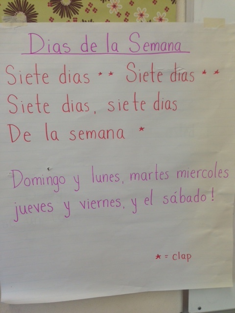 The "Days of the Week" song Oriana is teaching her Arbor 2nd and 3rd graders. She learned this in her public school dual language classroom placement.