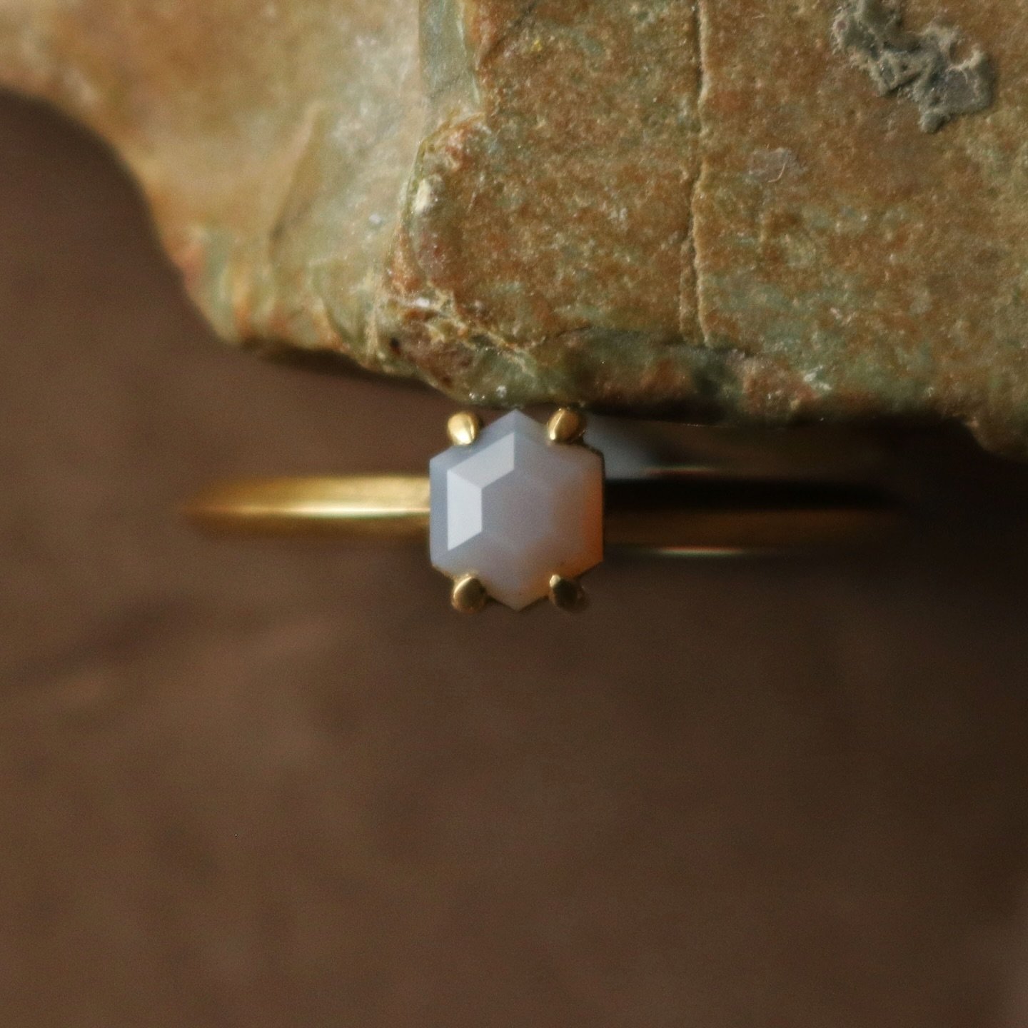 A recently completed bespoke ring.
Hand fabricated in 18ct gold and set with a custom cut Canterbury Agate from Mount Somers.
I love this colour of Agate/Chalcedony, it&rsquo;s a colour typical of that specific area. 
I love that stones carry a story