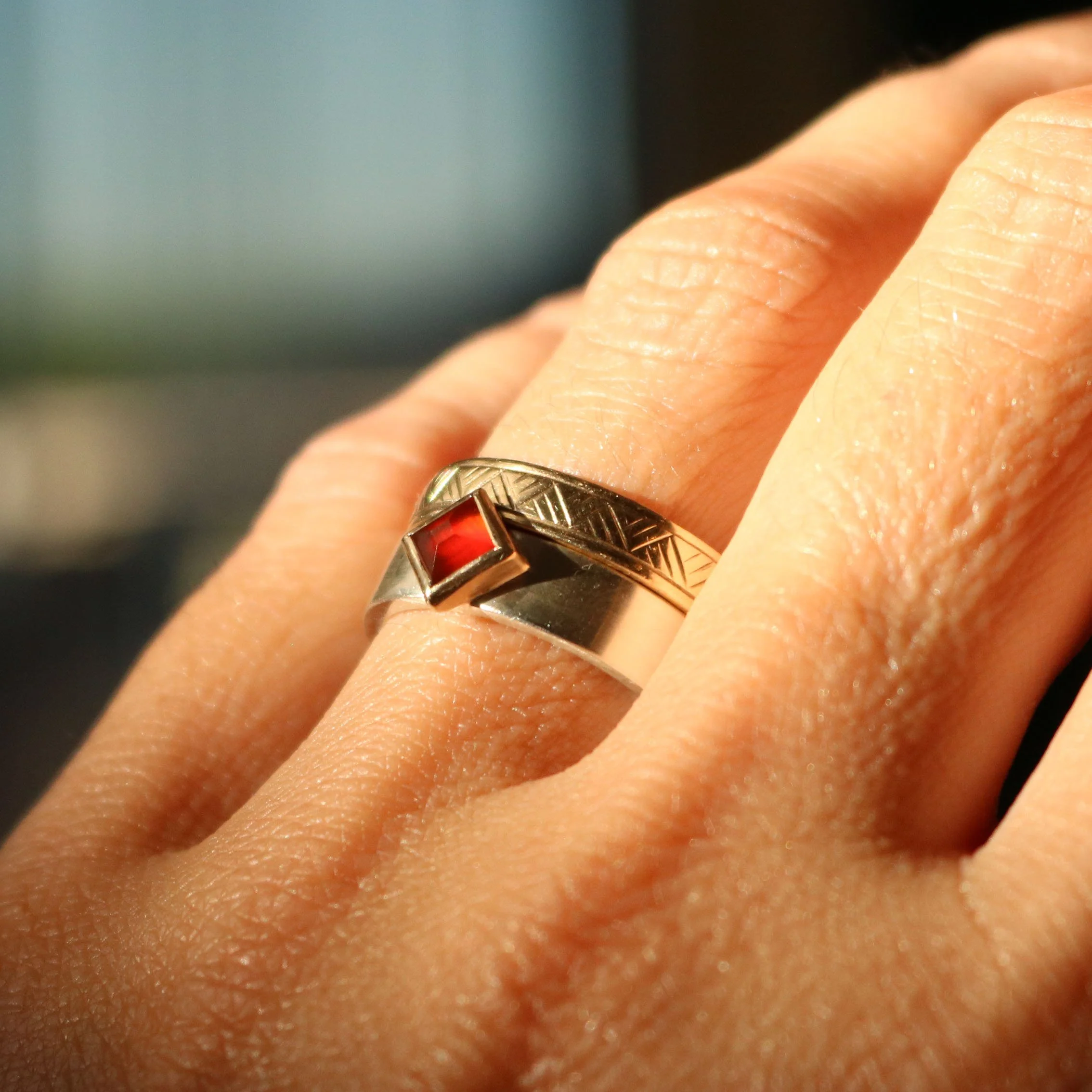 Red carnelian diamond silver ring 3.jpg