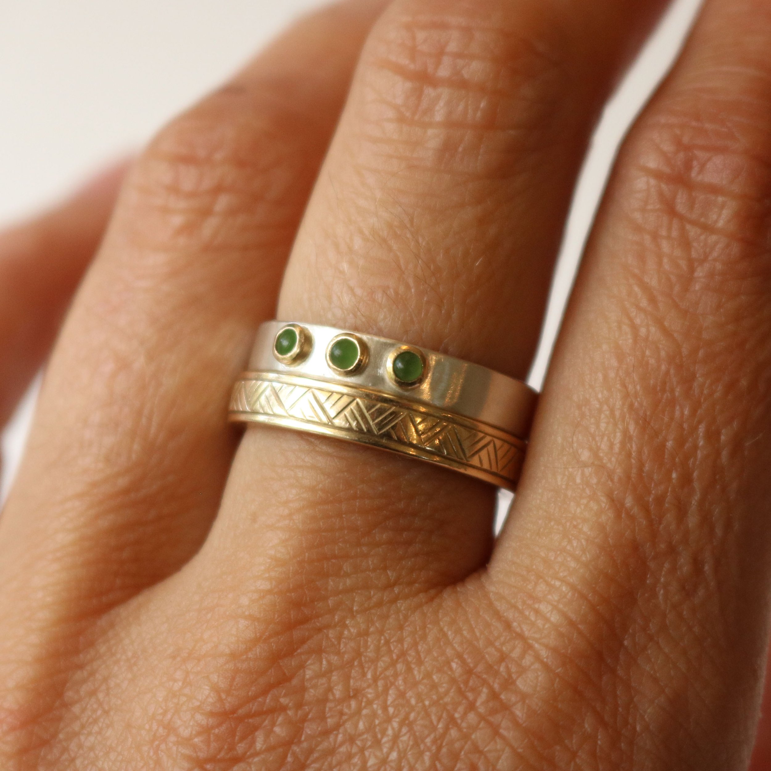 Triple Pounamu silver 18ct gold ring 3.jpg