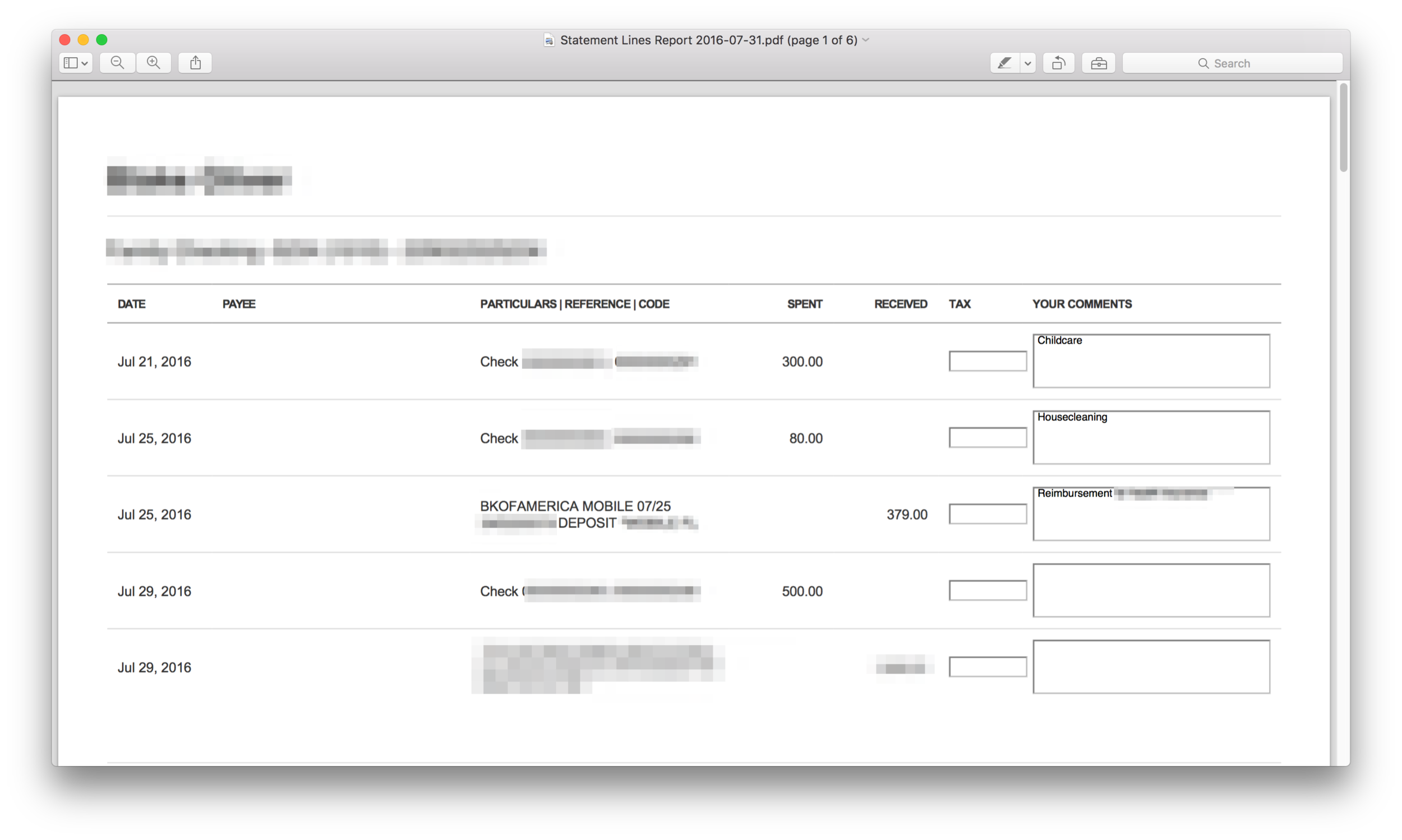 Here's an example of the new form-fillable PDF report you can export from Xero and send to clients so they can help categorize transactions.