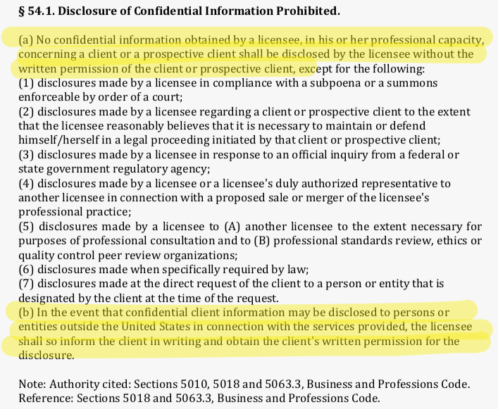 California Board of Accountancy Regulations regarding disclosure of confidential client information