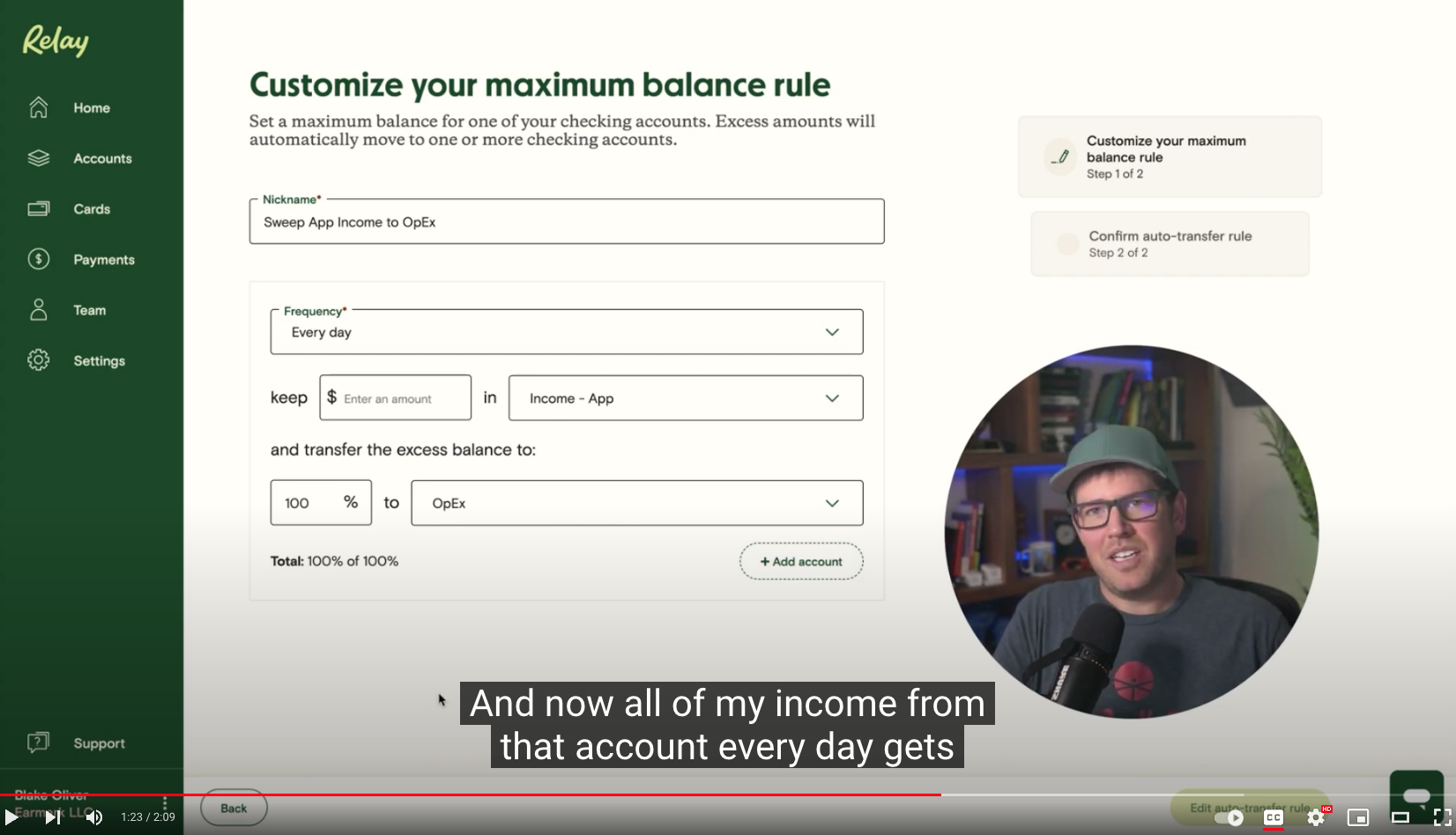 Use Relay to Auto-Transfer Income to Your Operating Checking Account Every Day