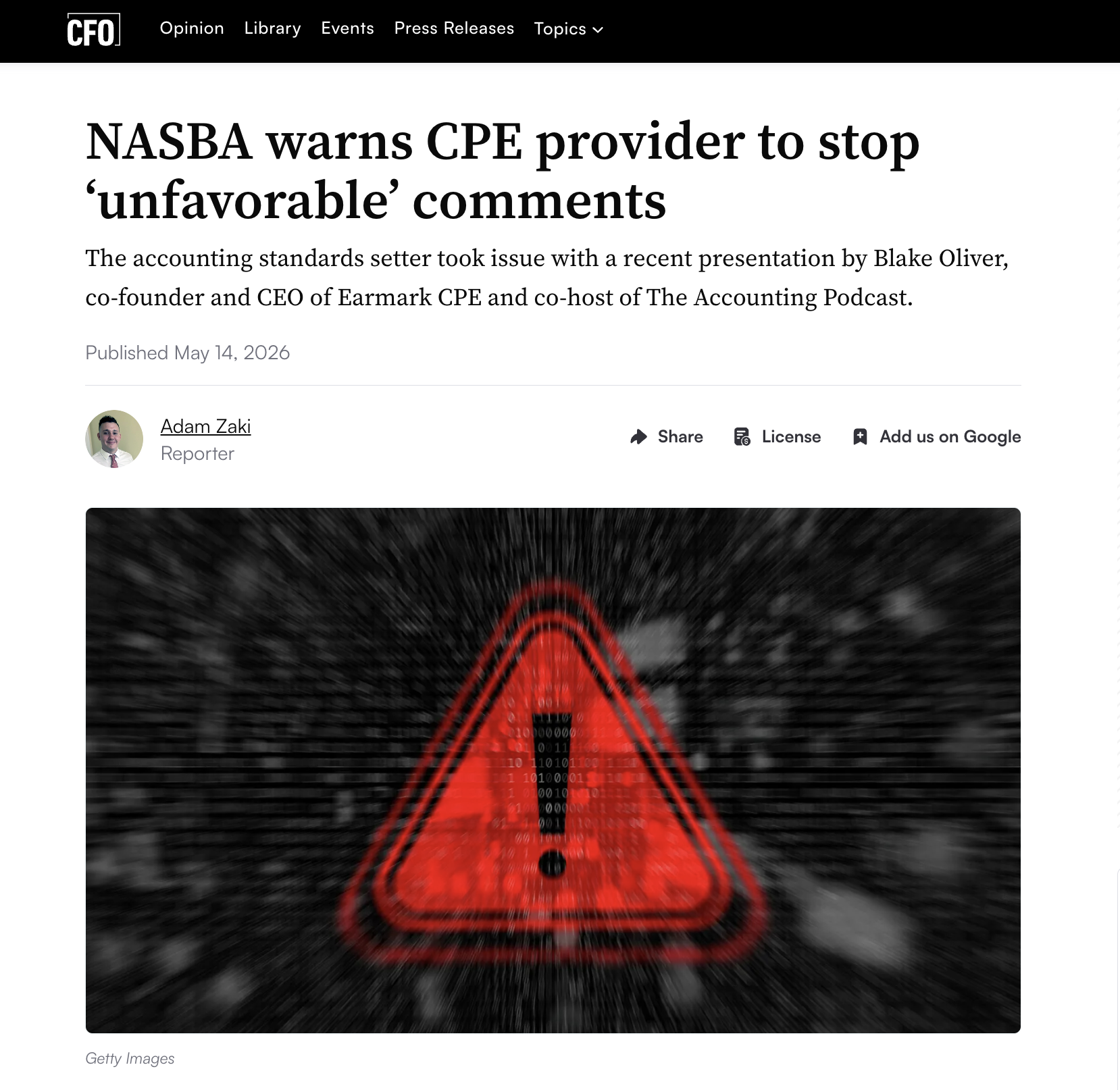 CFO.com Picks Up the NASBA Story