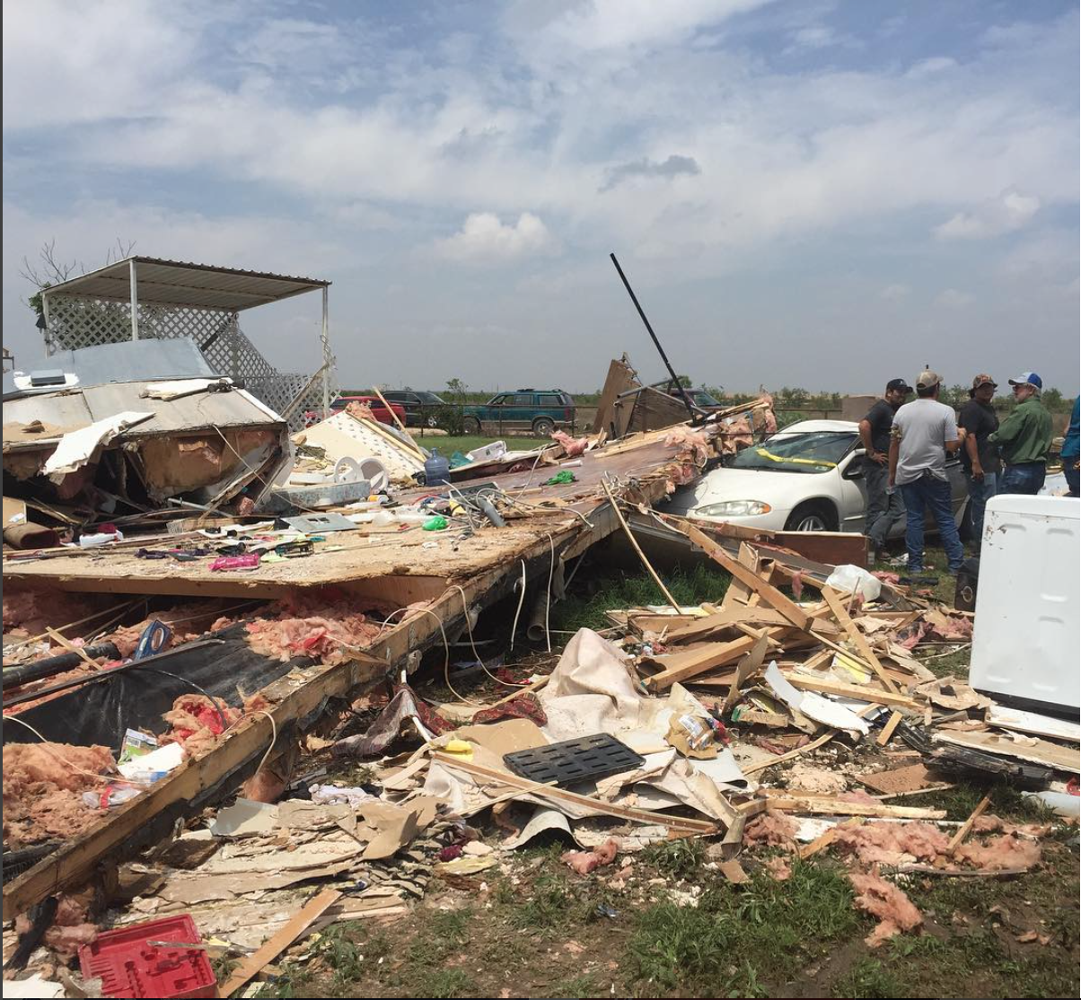   Garden City, TX. The wreckage of Delia Pierson's mobile home after an EF4 tornado blew through Howard and Glasscock Counties on Sunday night. "My mom lost everything I guess," said Justin Pierson, Delia's son. "This is her whole house with everythi