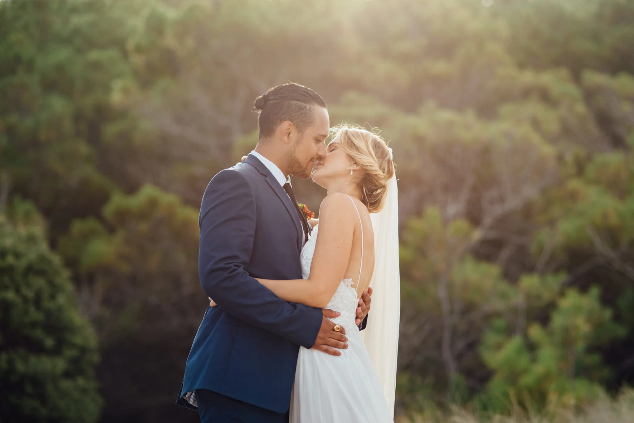 Wedding photography Opoutere sunset kiss forest