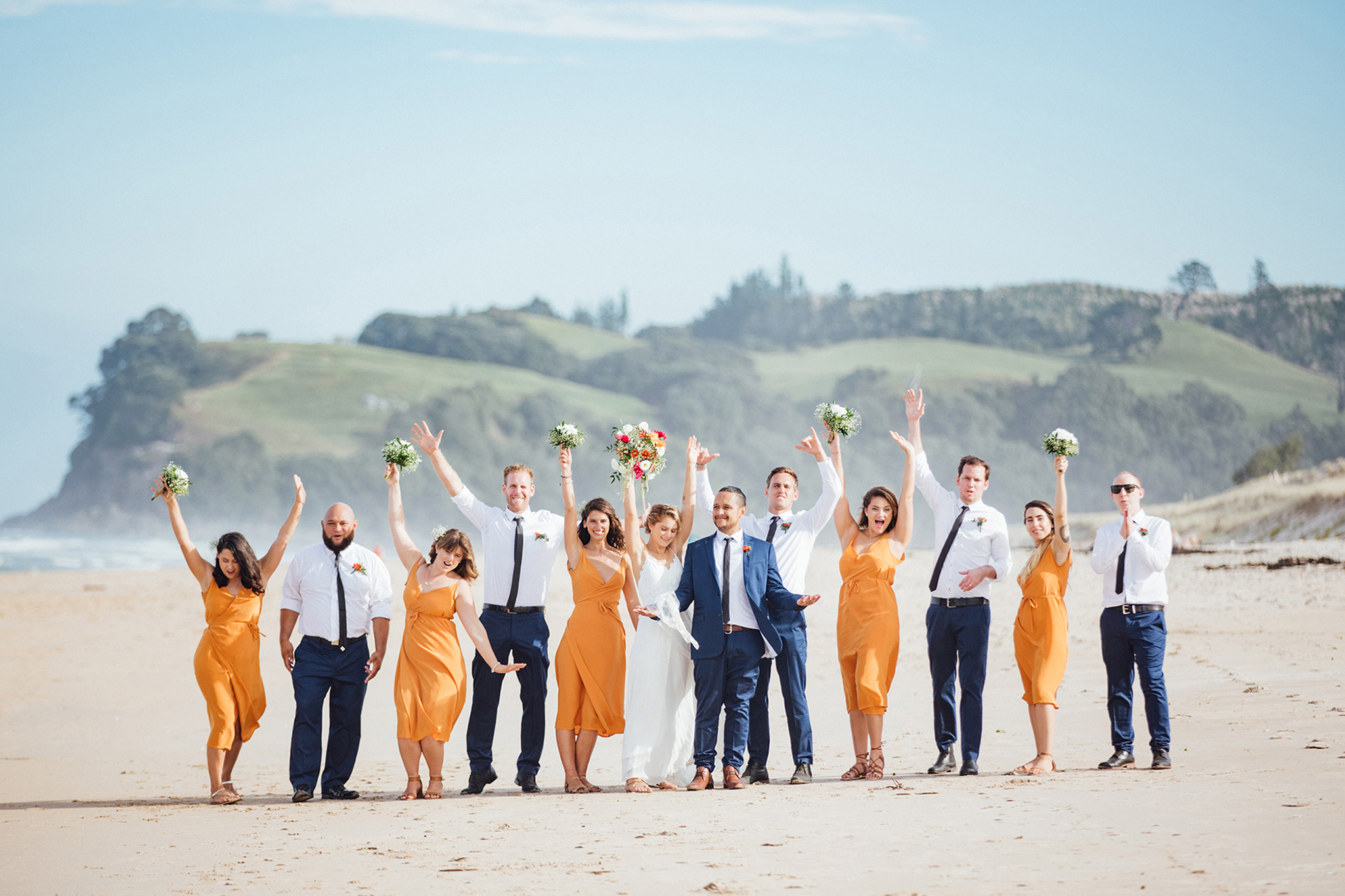 Wedding photography Opoutere bridal party beach