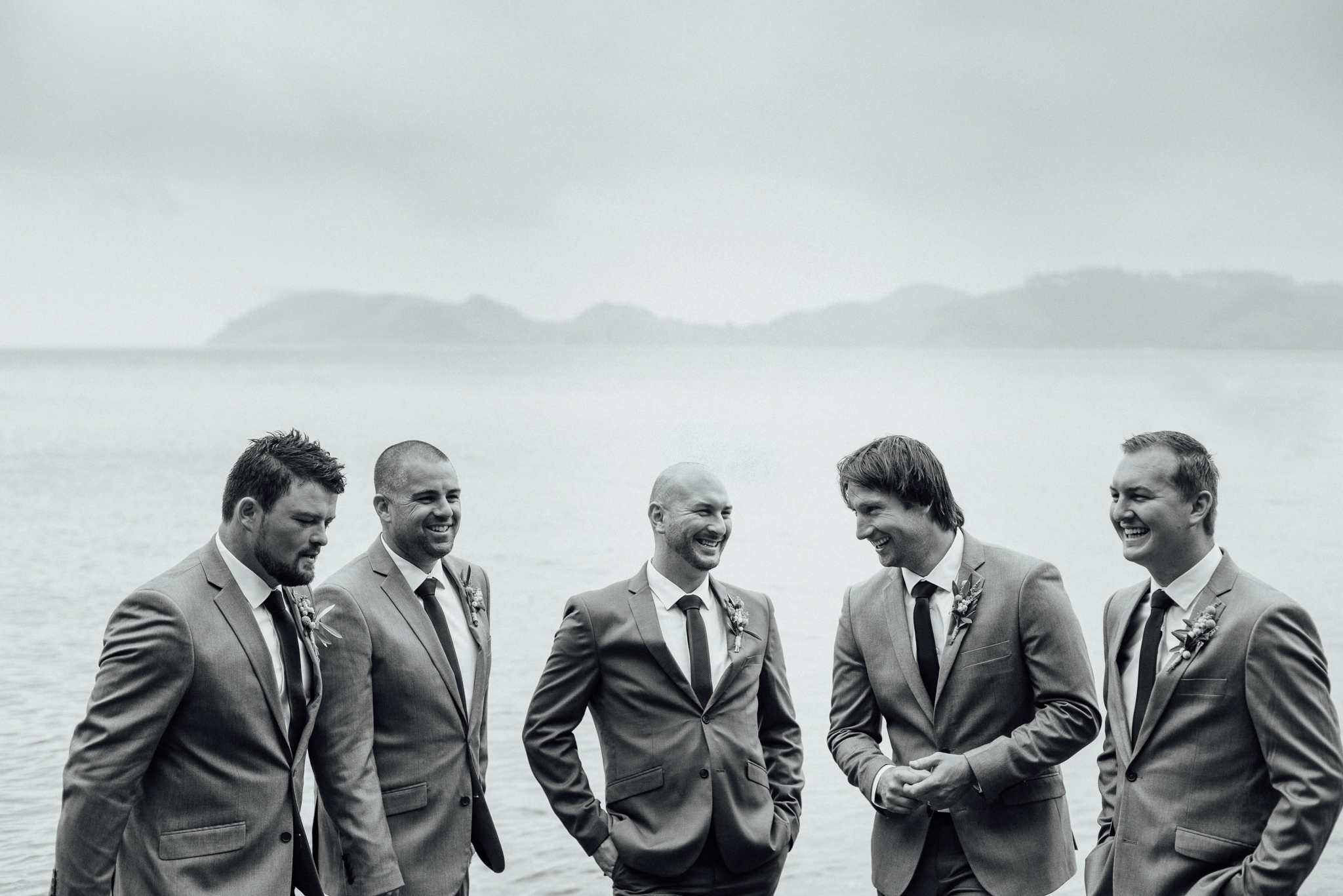 Wedding photography groomsmen coromandel beach