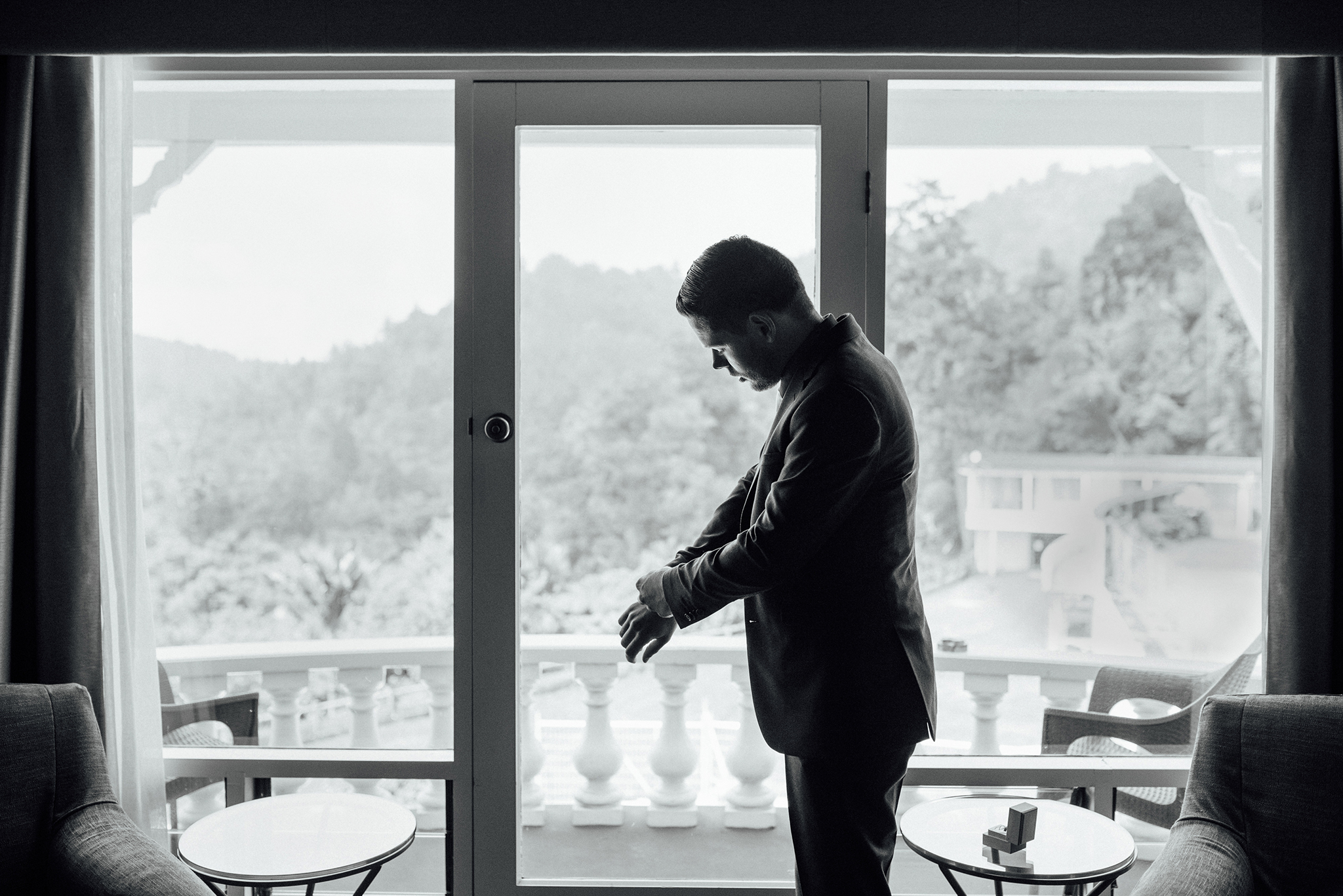 Wedding photography Groom getting ready hotel Auckland