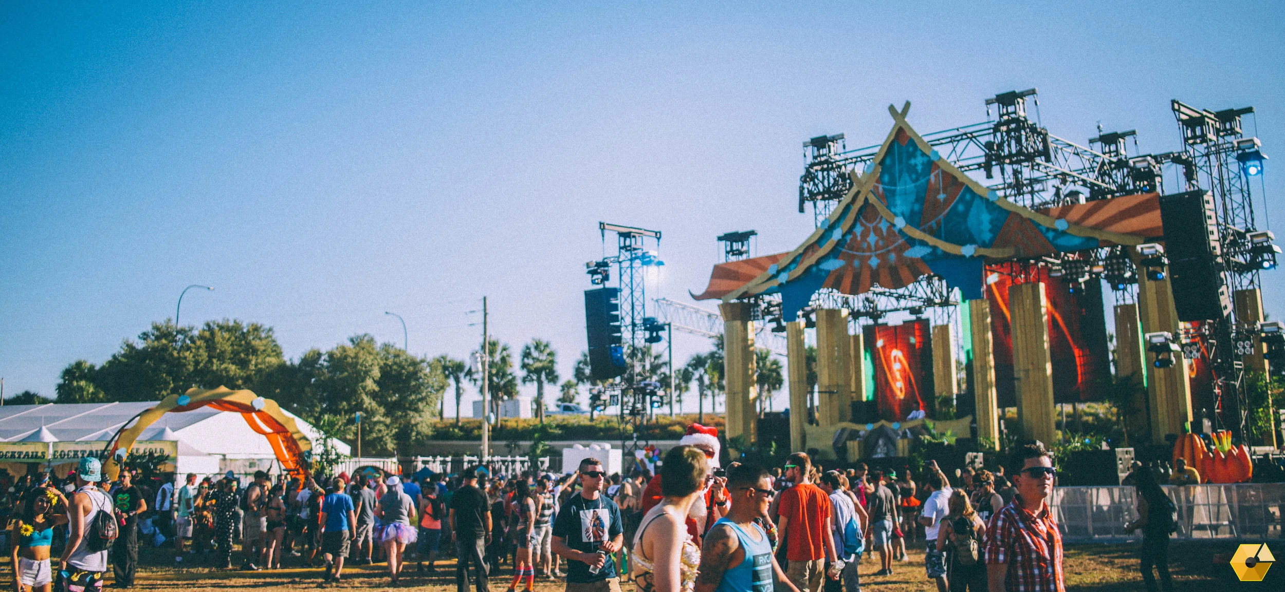 Overall view of Neon Garden stage with side archways.