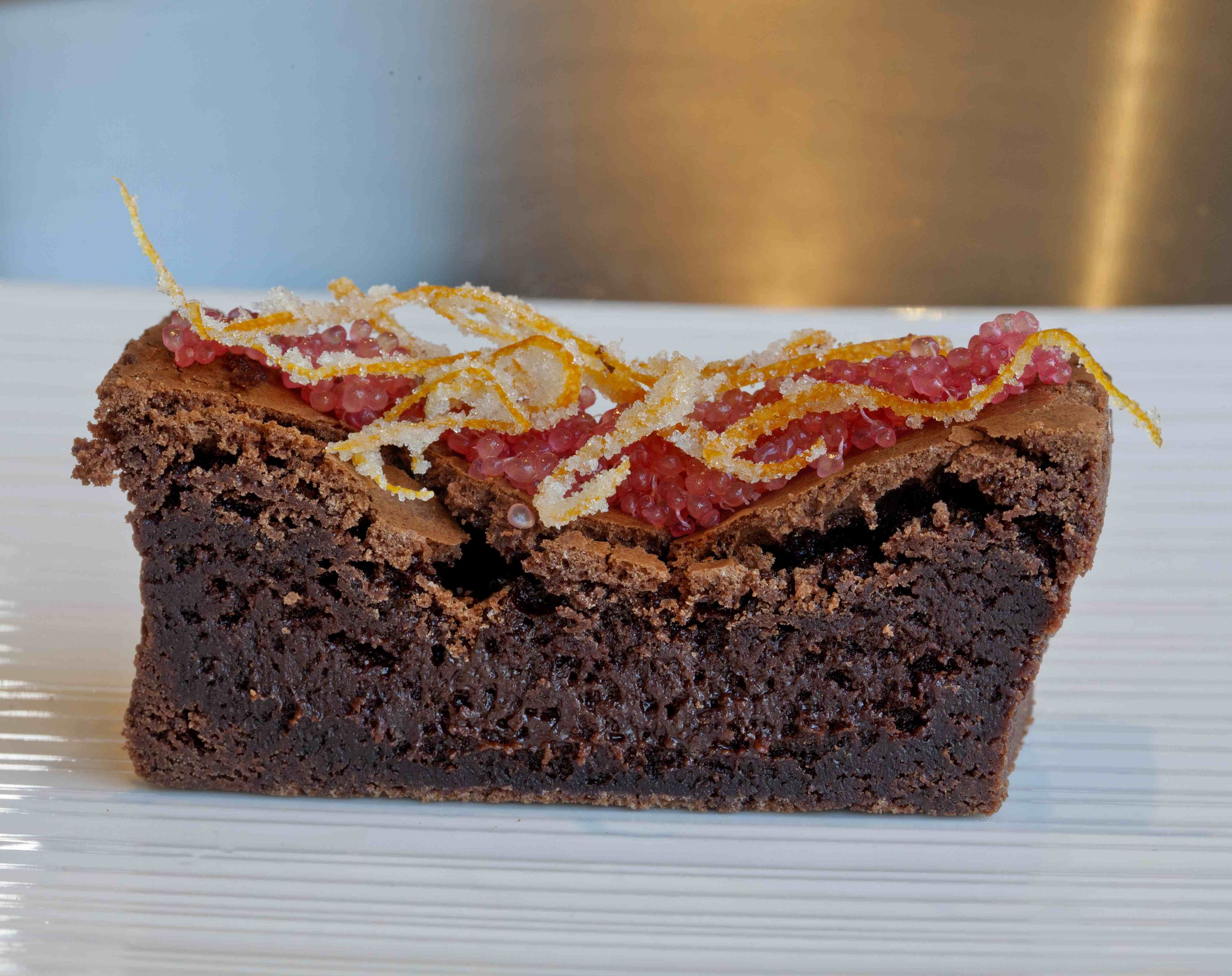 Finger Limes and chocolate brownie