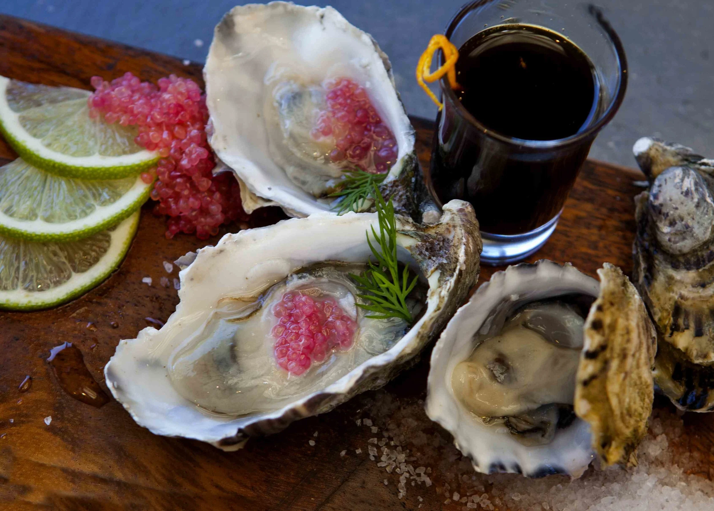 Oysters and finger limes