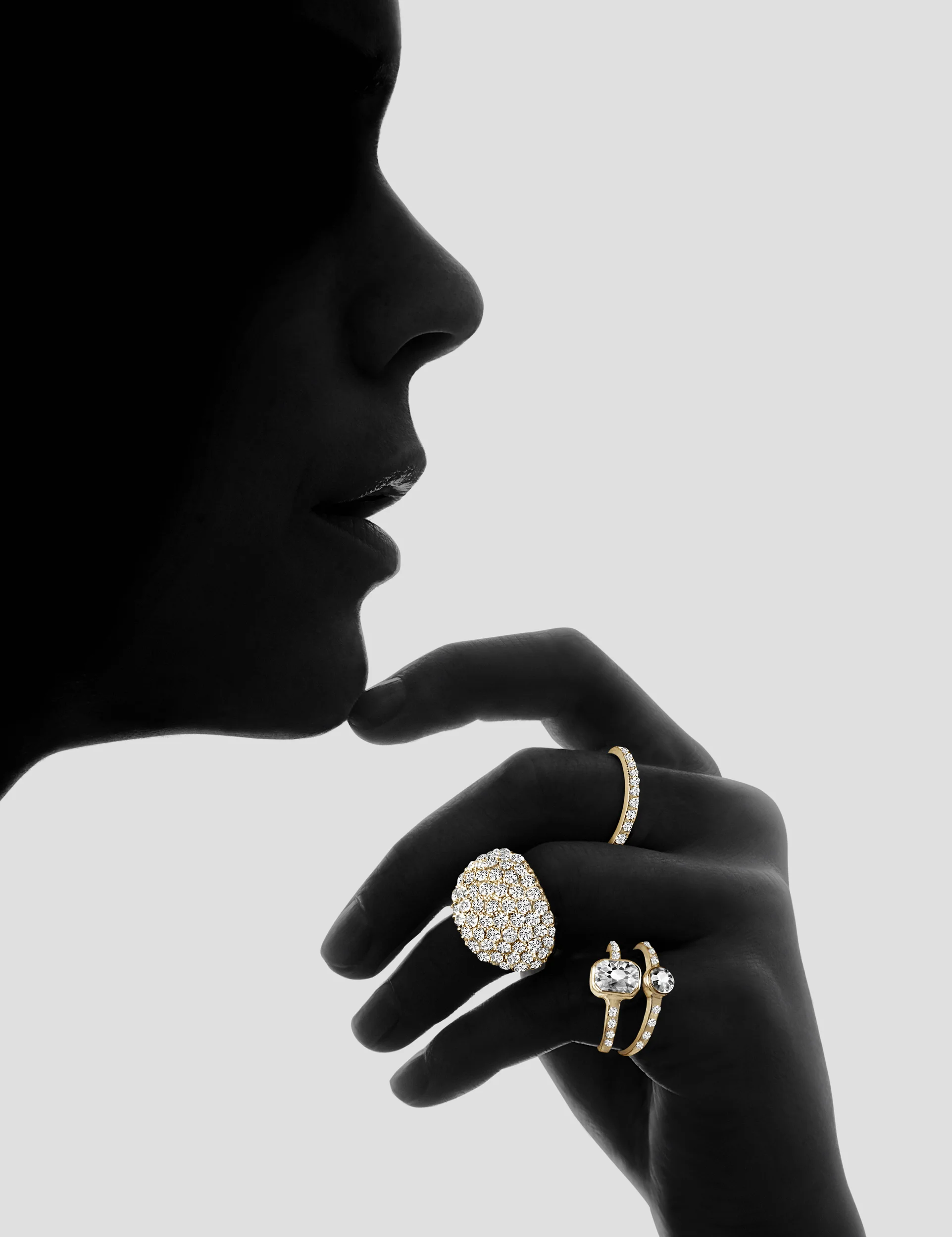  Gold jewellery silhouette creative still life photography. Golden, expensive, jewelry, rings, diamonds, fashion.&nbsp;Luxury goods still life photographer,&nbsp;Josh Caudwell. For product and editorial photography in London, New York, Paris, Milan. 