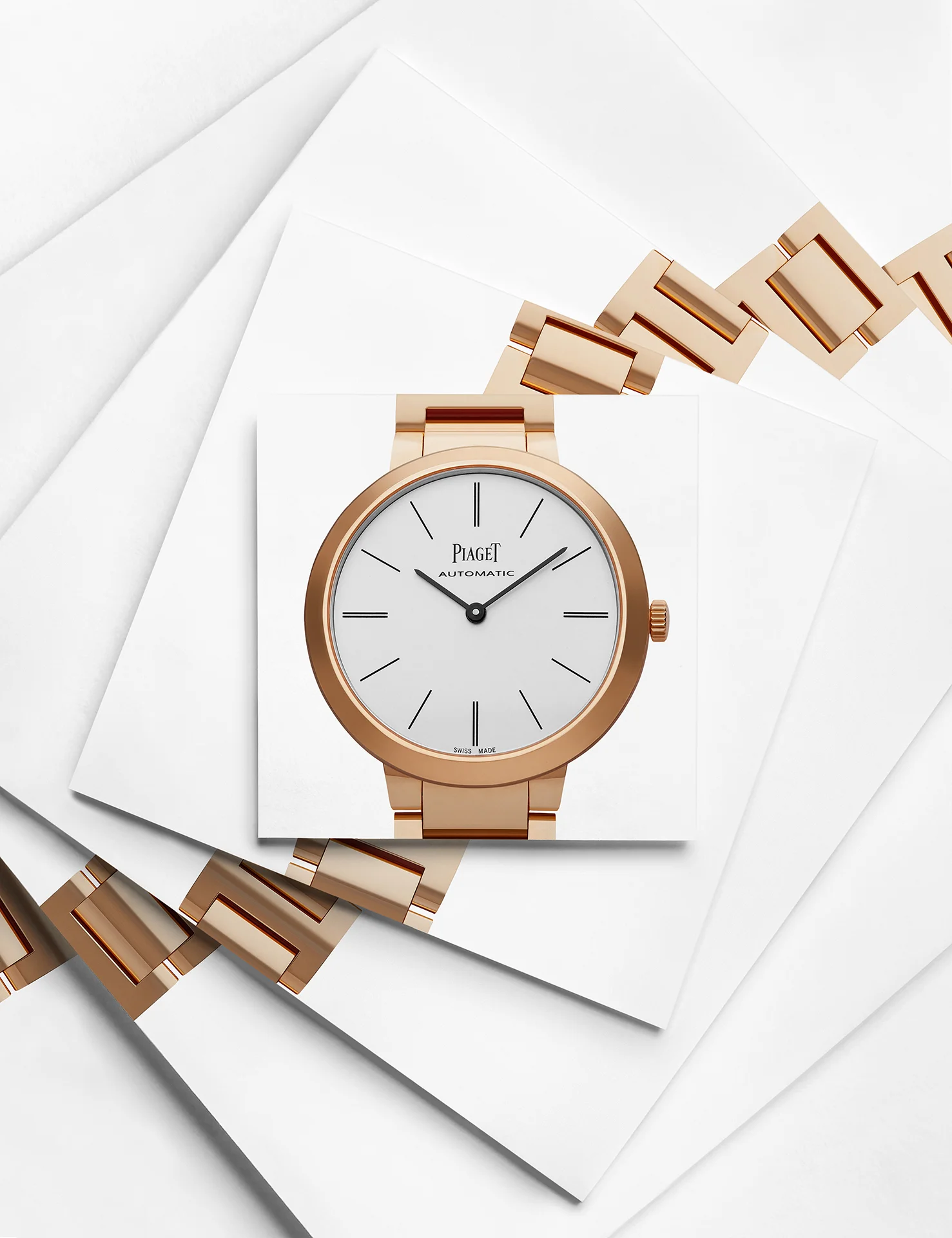  Piaget watch creative still life photography. Clean, white, paper, stepped squares.&nbsp;Watches, timepiece, expensive watch fashion.&nbsp;Luxury goods still life photographer,&nbsp;Josh Caudwell. For product and editorial photography in London, New