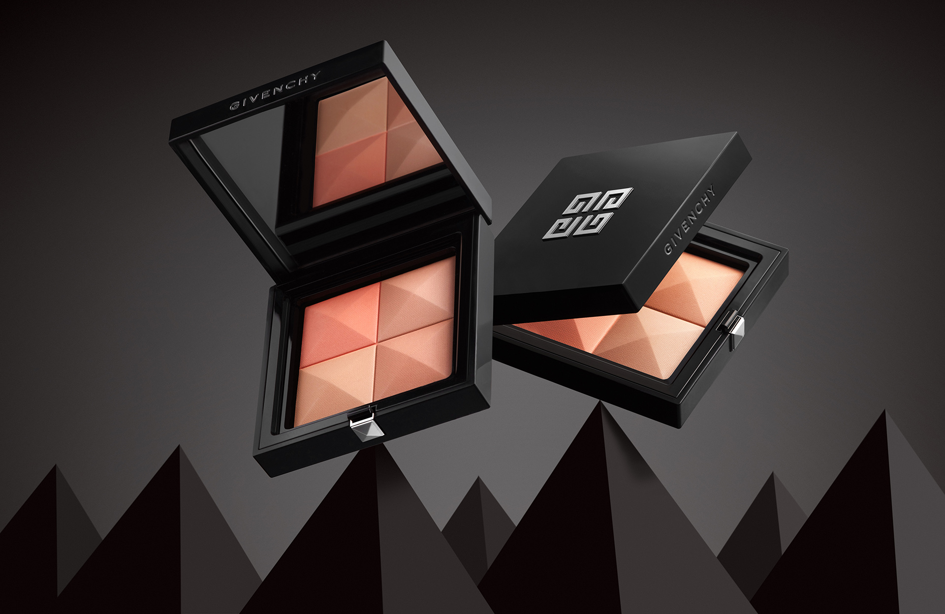  Givenchy makeup compacts shot by London based still life photographer Josh Caudwell. Creative still life product photography of cosmetics. 