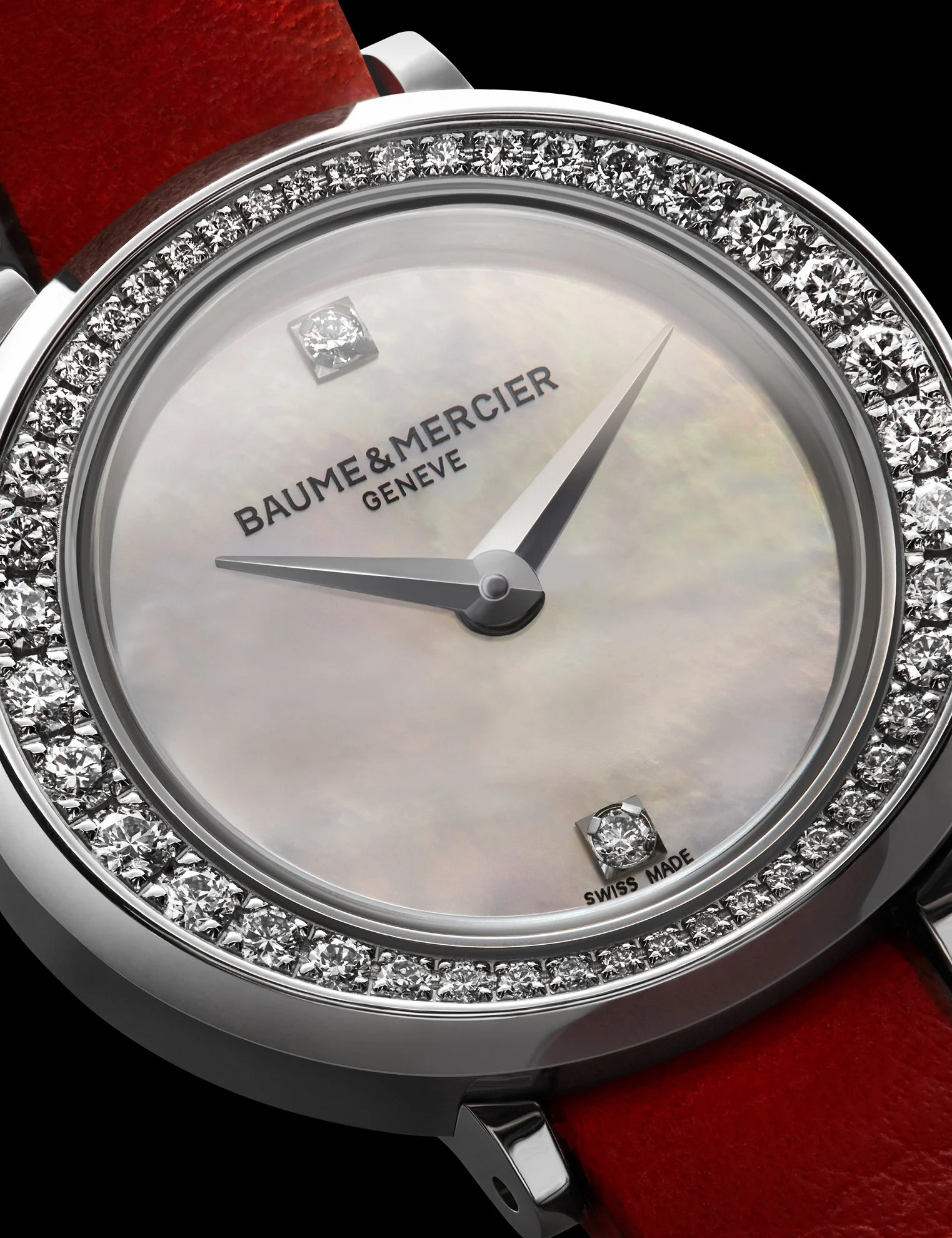  Baume &amp; Mercier diamond covered watch shot by Josh Caudwell, specialist watch photographer based in London but working in Paris, Switzerland, New York and internationally. Creative product photography by luxury fashion still life photographer. 