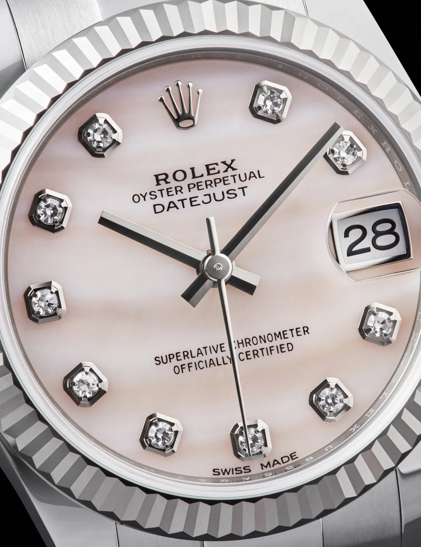  Watch photography of Rolex watch with diamonds shot super close up by still life photographer Josh Caudwell. Creative product photography of luxury watches and fine jewellery in editorial for Brummell Magazine. Watch extreme close up photography sti