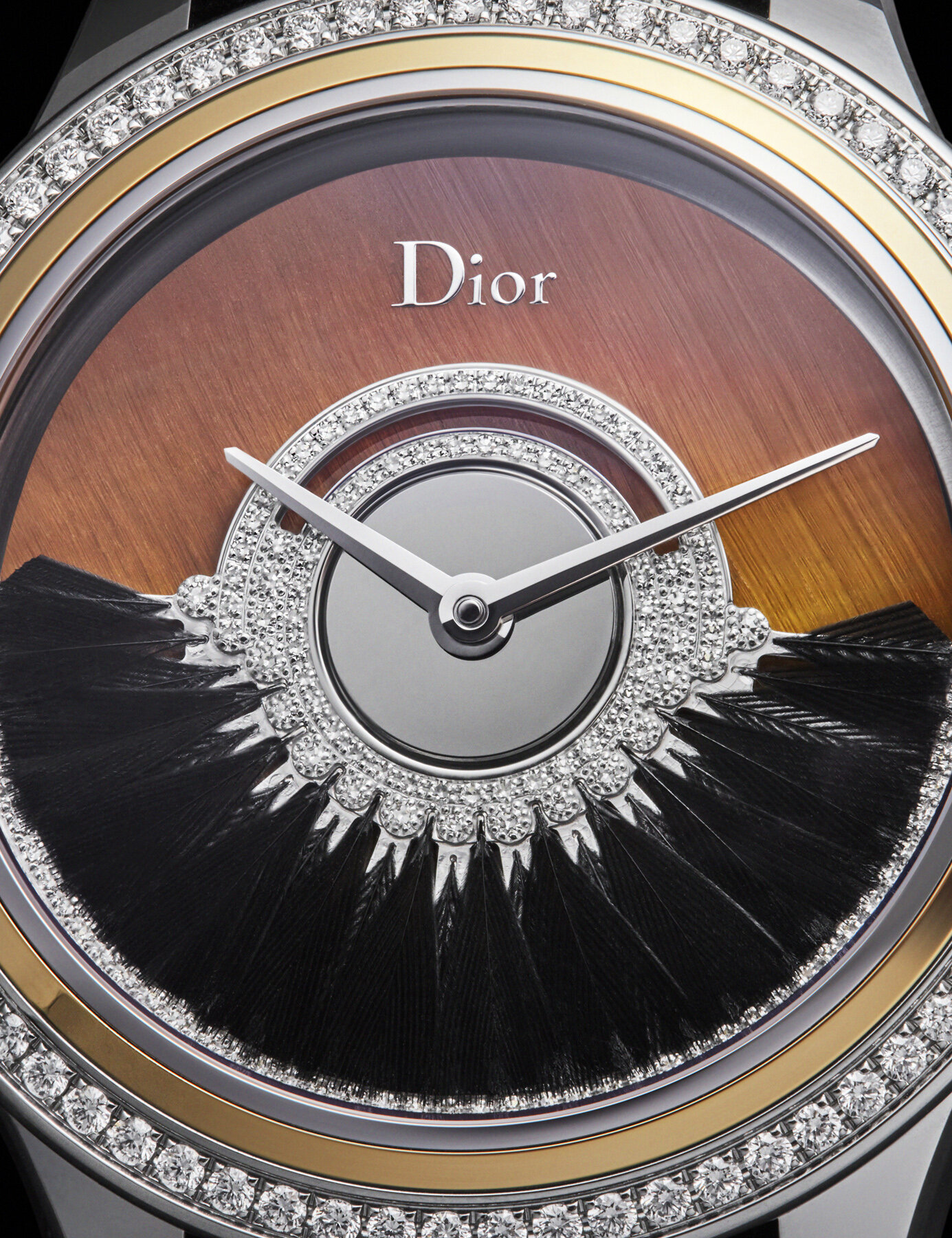 Dior watch shot by Josh Caudwell, creative still life photographer based in London. Specialist watch photographer for luxury watches and product photography of luxury goods. Dior fine jewellery watch with diamonds and gold bezel and rotating black f
