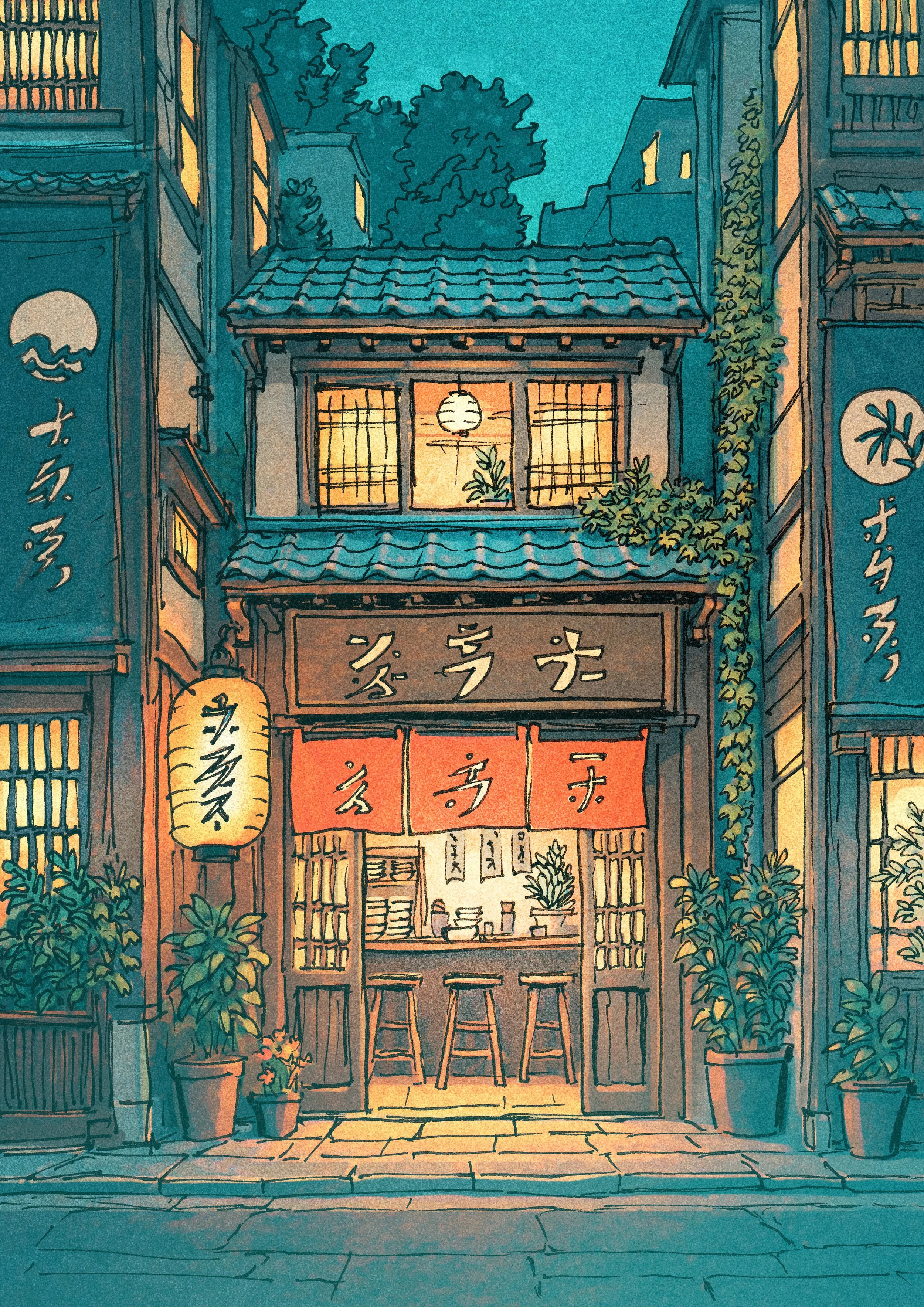 illustration-of-noodles-josh-caudwell-illustrator-artist-drawing-digital-art-001-noodle-bar-blue-orange-series.jpg