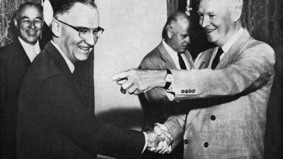President Truman wearing a Vulcain Cricket. 