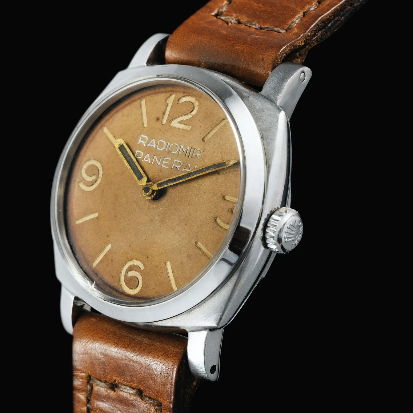 The Rolex made, Panerai Ref. 6152/1. This is larger than the standard Ref. 6152 and came fit either the Rolex Caliber 618 or the Angelus Caliber 240. Photo courtesy of Sotheby's. 