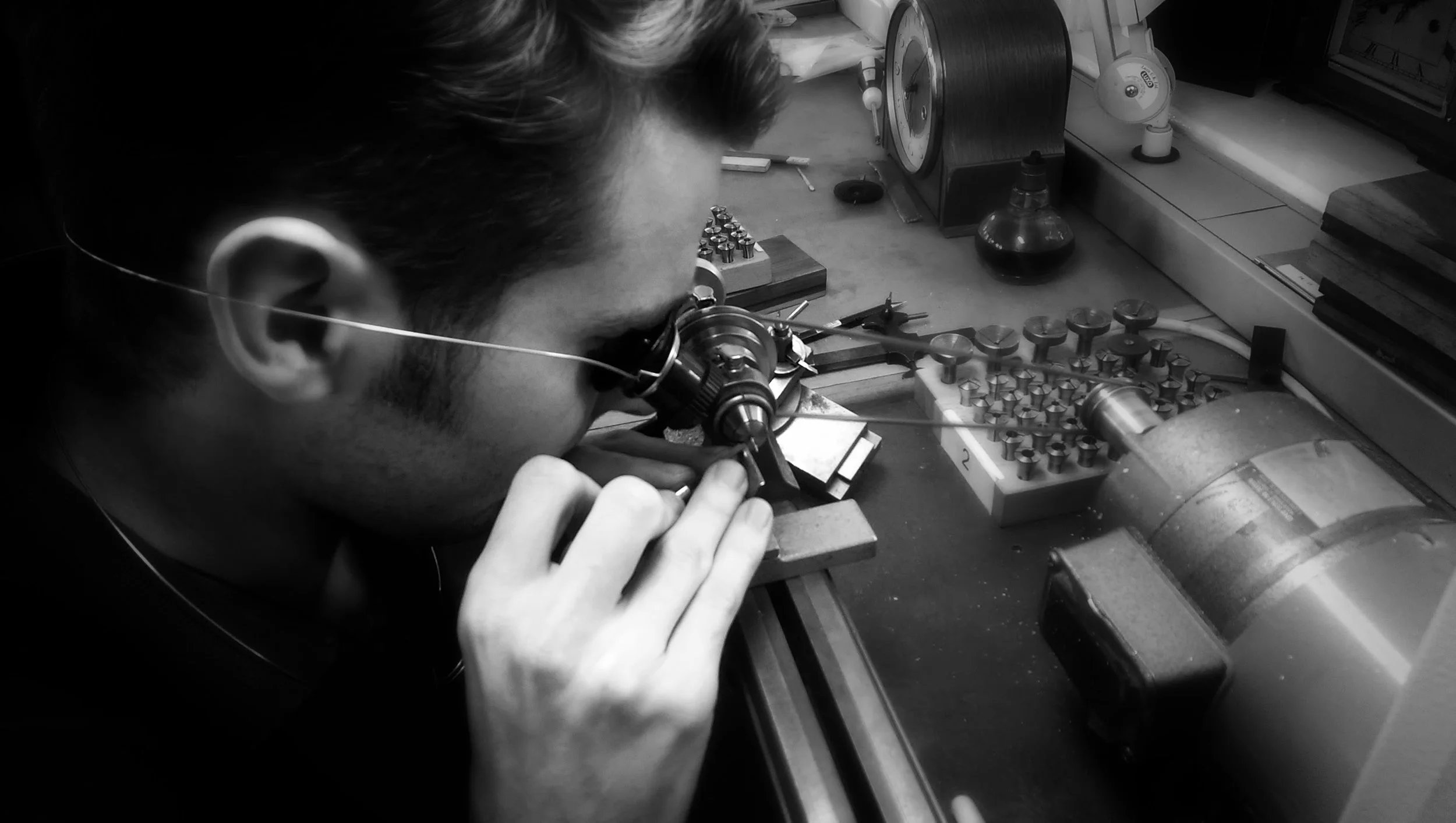 James hard at work on the clock. Photo courtesy of Harris Horology.