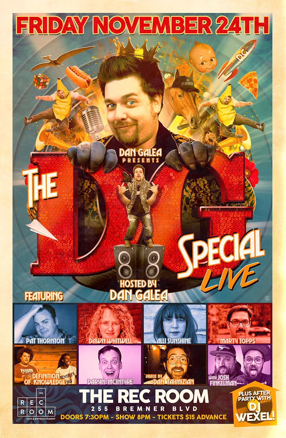 November 24th, The DG Special Live! at The Rec Room! Episode #2! 8pm. Tickets are $15 in advance.