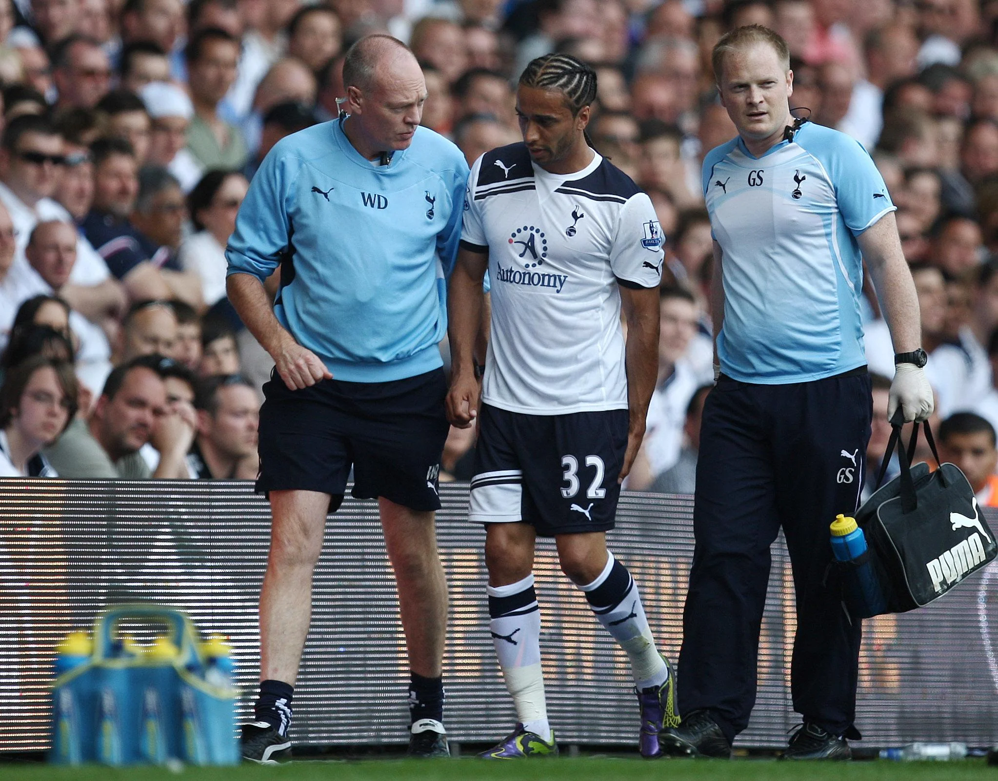 Wayne Diesel (right) with Benoit Assou-Ekotta (middle) during his spell with Tottenham Hotspur in the English Premier League.
