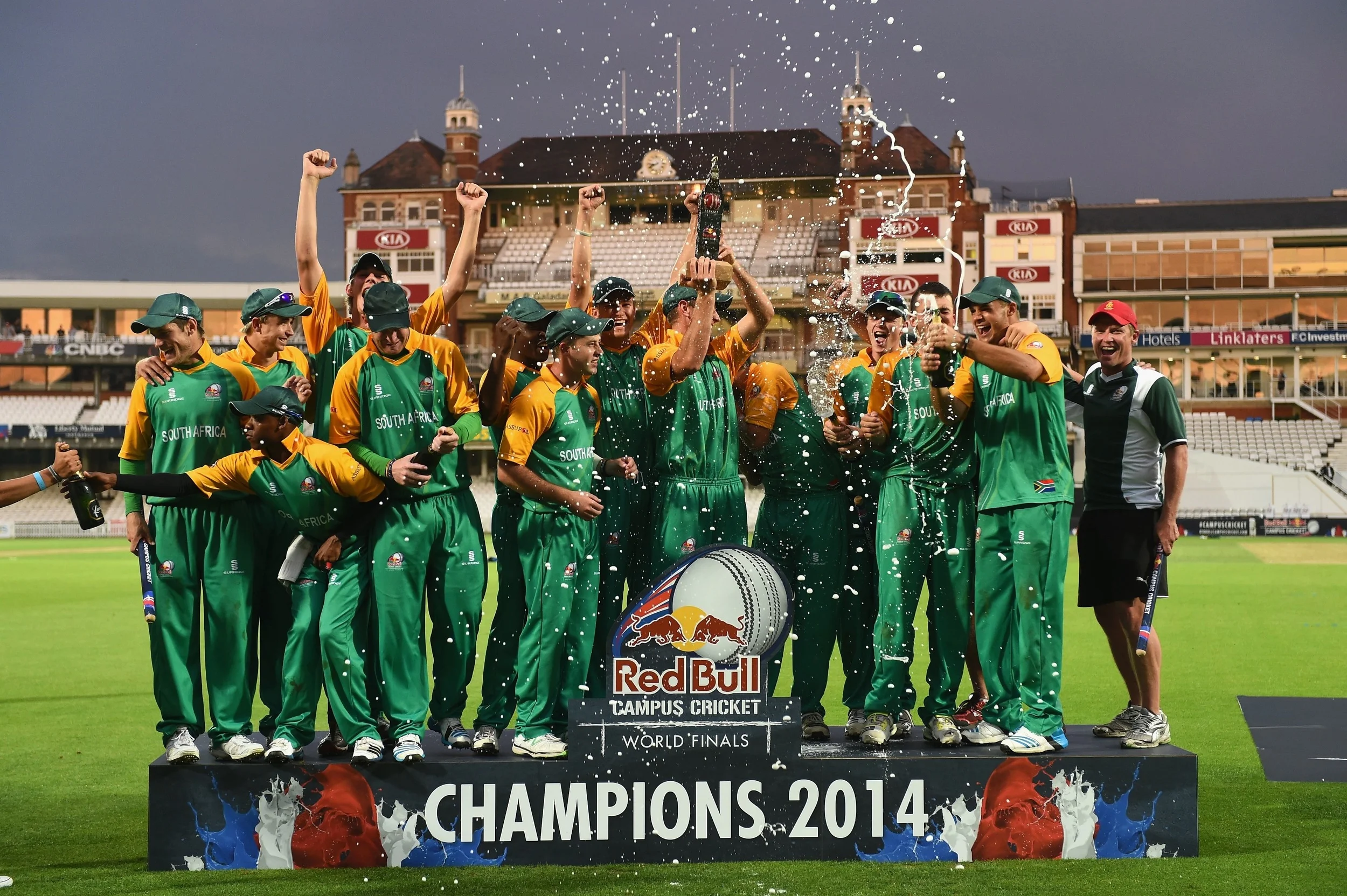 Tuks Cricket celebrate their victory in the Red Bull Campus Cricket World Finals. The beat Jamaica ICSA by 40 runs to lay claim to being the top university side in the world. Image supplied by Tuks Sport.