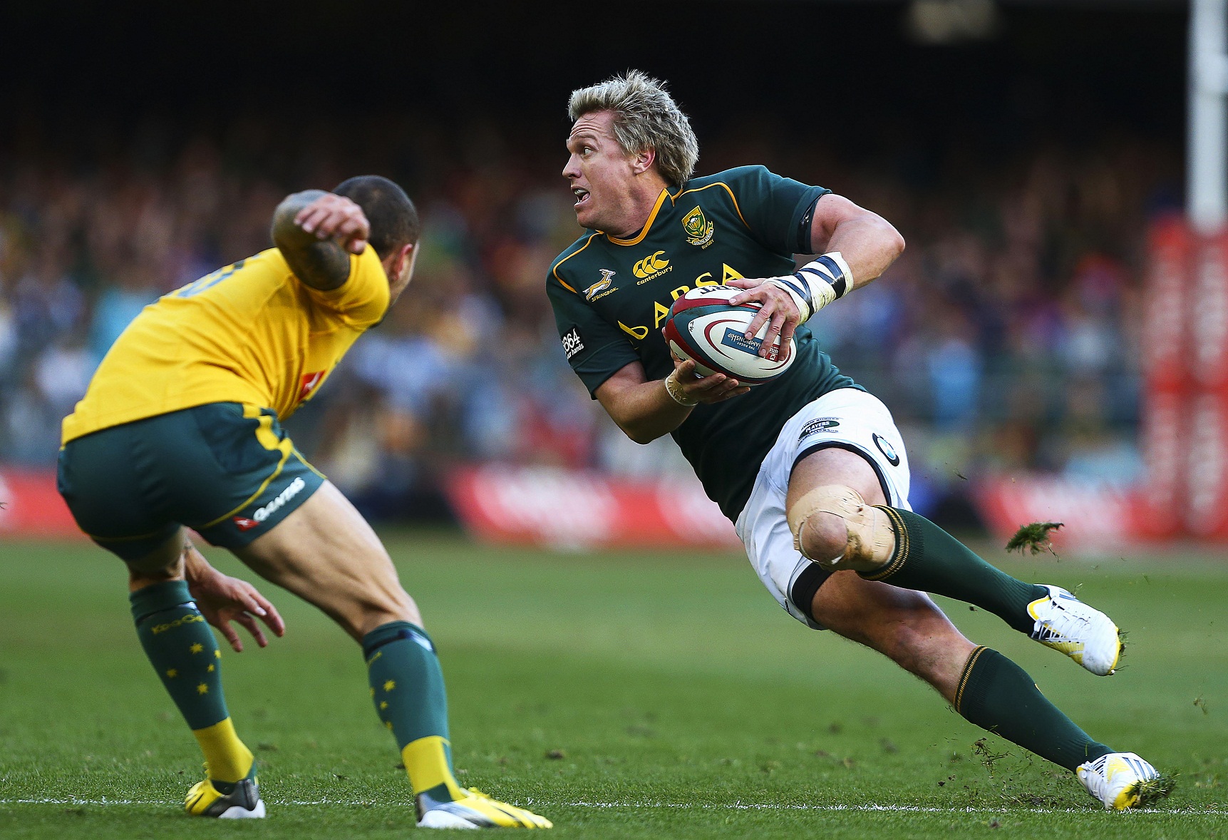 Jean de Villiers in action against Australia side stepping Quade Cooper. Image supplied by Jean de Villiers.