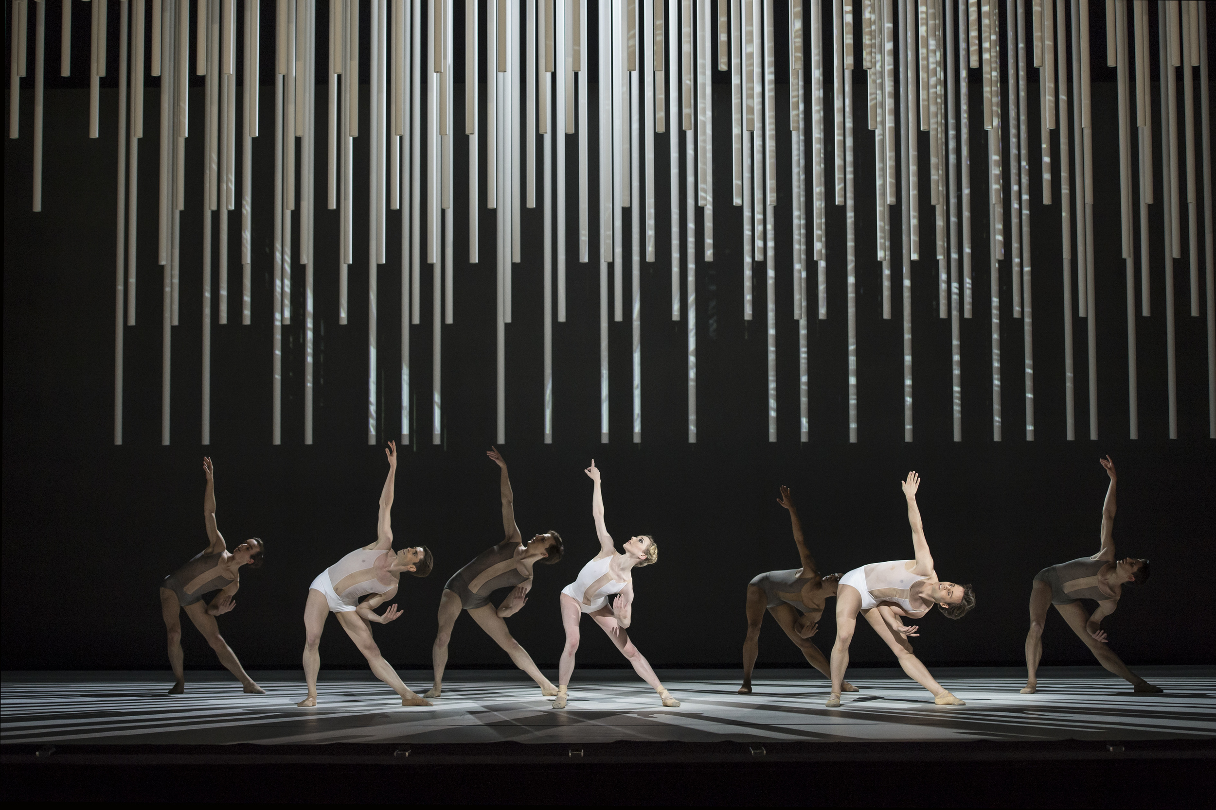 Sarah Lamb and artists of The Royal Ballet Company in Connectome. Image supplied by the Royal Ballet Company, photo by Bill Cooper