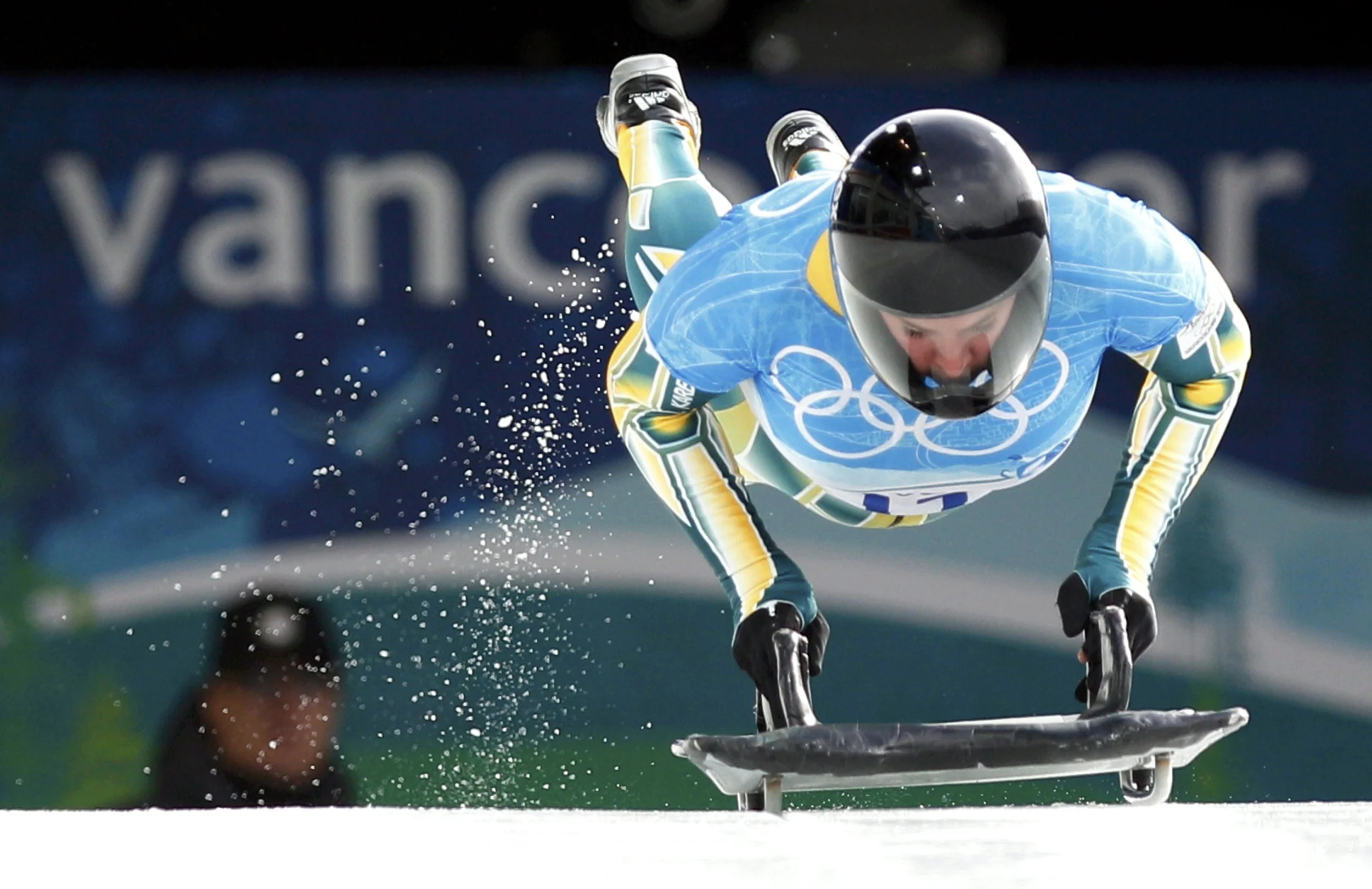 Australia's Emma Lincoln-Smith starts a training run for the women's skeleton event at the Vancouver 2010 Winter Olympics in Whistler, British Columbia. Image supplied by Action Images / Tony Gentile
