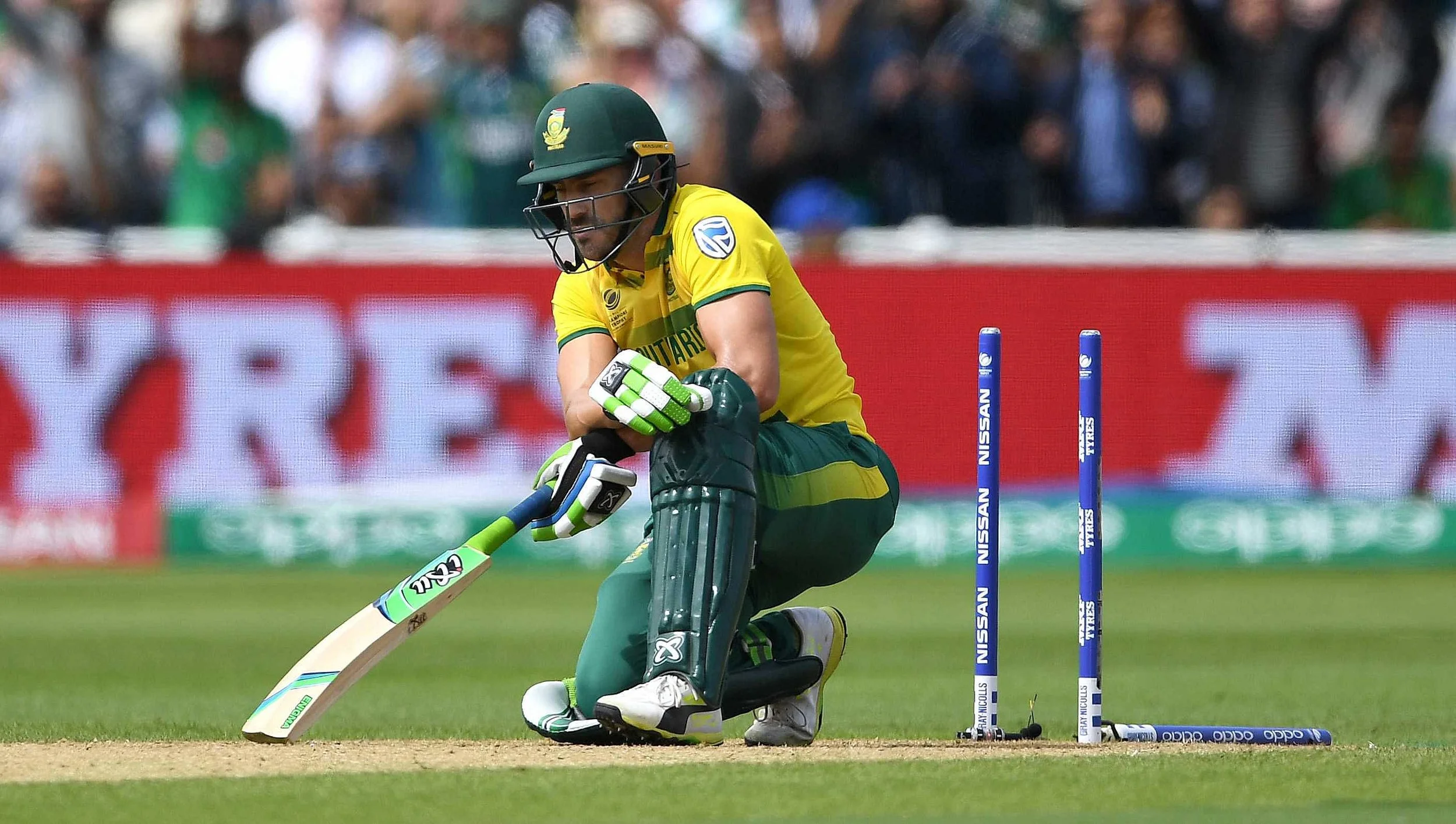 Faf du Plessis is crestfallen as his middle stump is removed in South Africa's crushing defeat to India and subsequent elimination from the 2017 Champions Trophy.