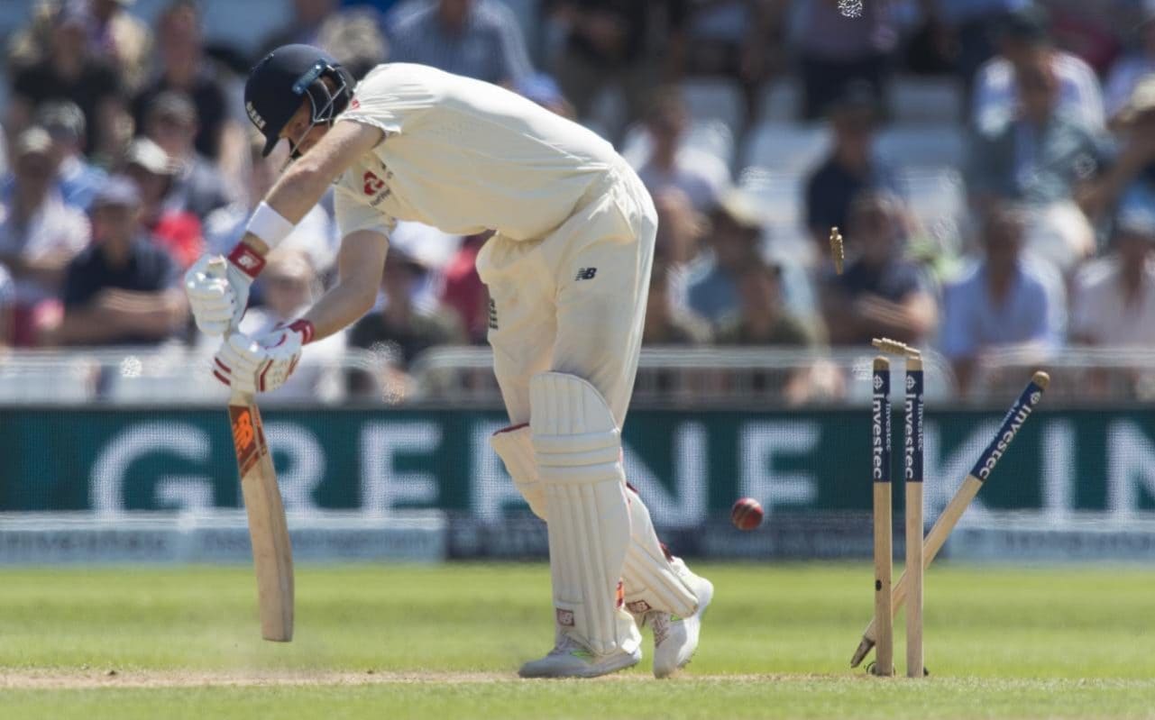 Joe Root loses his off stump at Trent Birdge against South Africa in 2017.