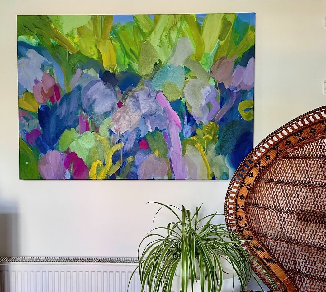 BLUEBELLS found her perfect home recently with the lovely @theveryidea 💜
&bull;
Amy has loved this painting for a long time and now it&rsquo;s sitting pretty in her home next to a peacock chair ! Perfect! 
&bull;
We went for a gorgeous walk in Stamn