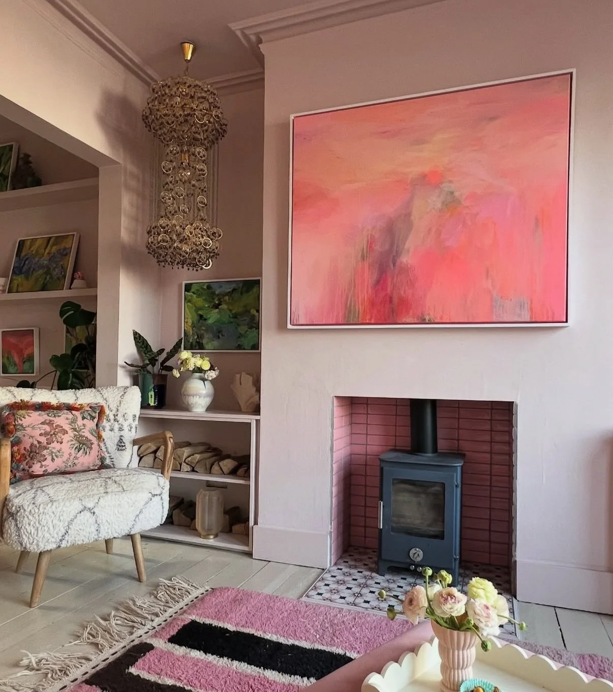 LOST IN A PINK SEA 
&bull;
Unexpectedly re available and just added to my STUDIO SALE with 20% off !
&bull;
A painting about getting lost in the beauty of the sea and the clouds, surrounded by a pink haze, when emotions and feelings are hard to descr