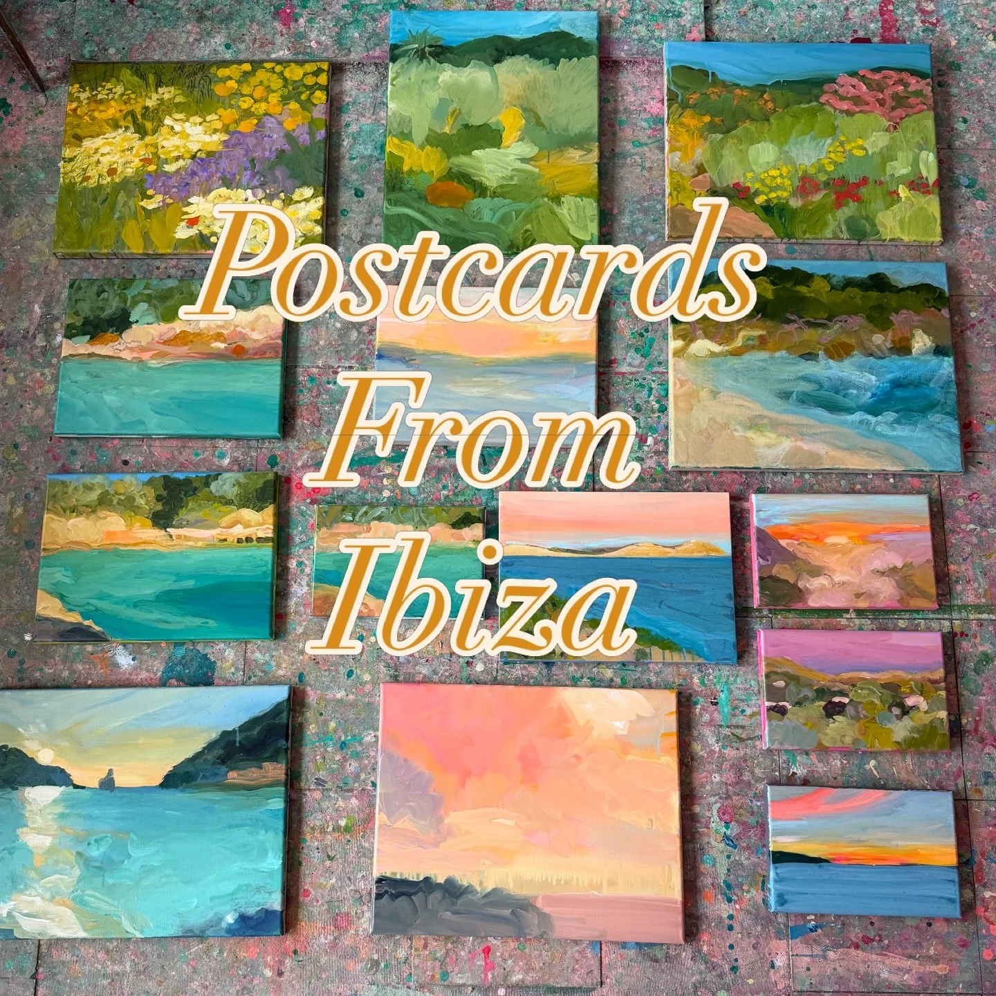 I&rsquo;ve just unwrapped my paintings from Ibiza in the studio this afternoon ! I made 14 of them ! Some definitely need a bit more work but some I&rsquo;m pretty happy with. 
&bull;
I&rsquo;ve already got some ideas about which ones I will make som