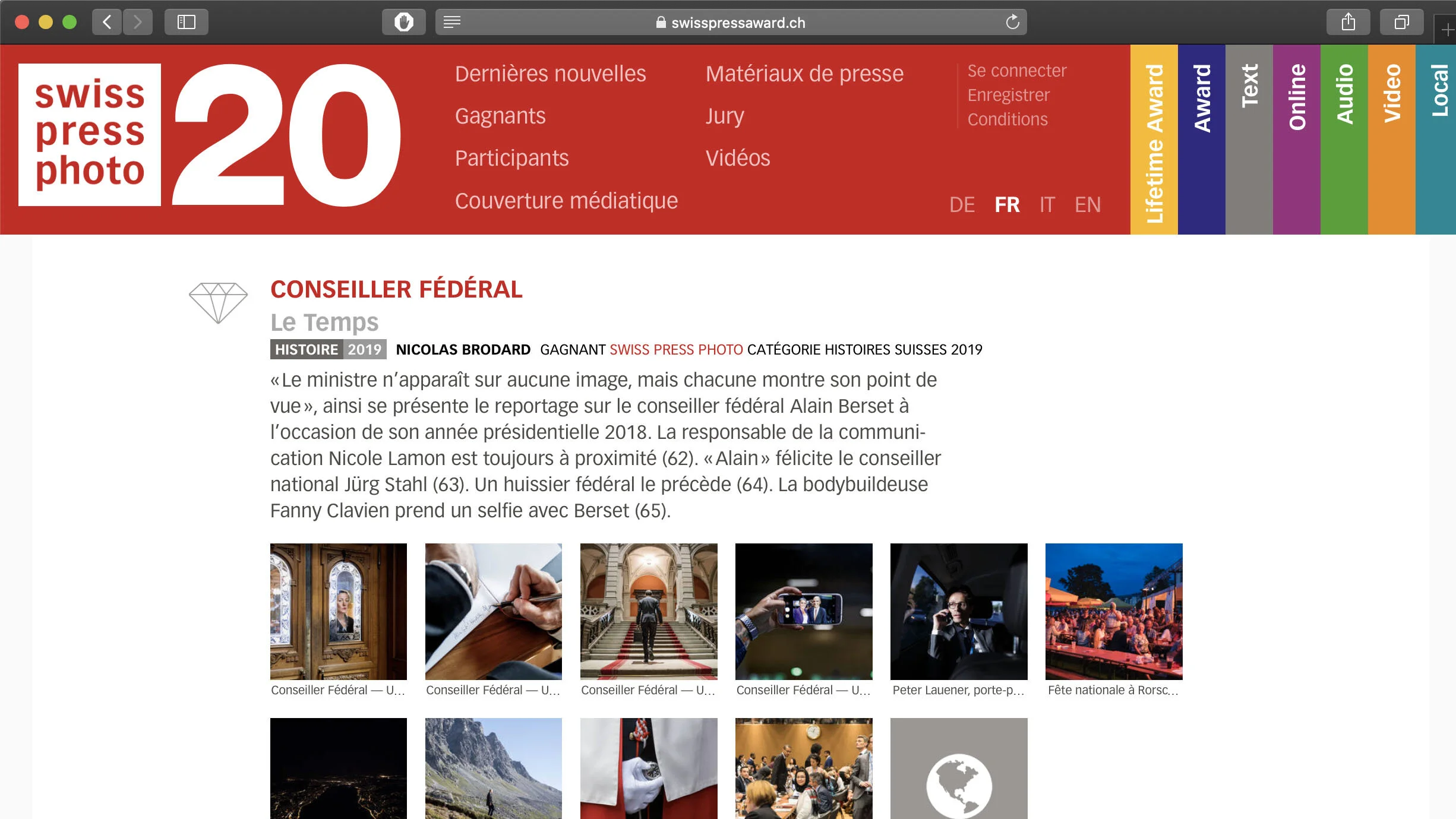 Conseiller fédéral, lauréat du Swiss Press Photo Award 2019 dans la catégorie Histoires suisses