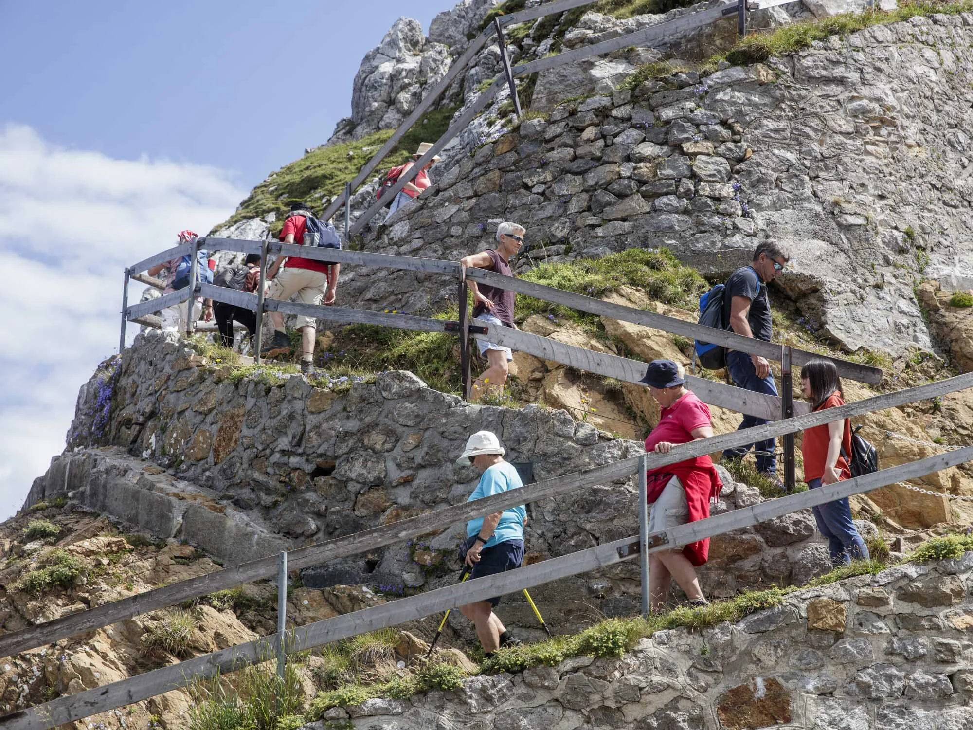 Tourists climbing the Pilatus in Luzern region in Switzerland
