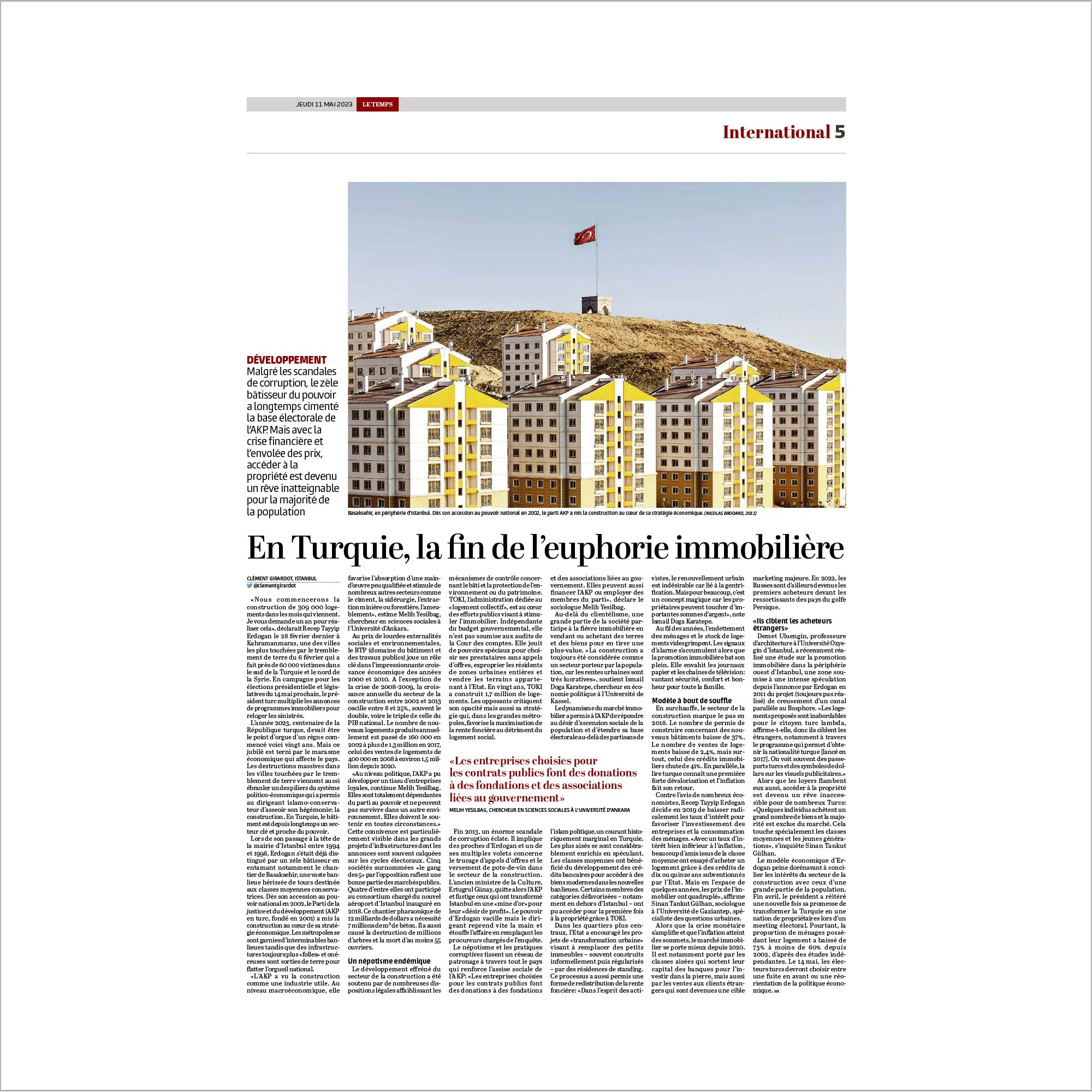 Page du journal le temps présentant l'article