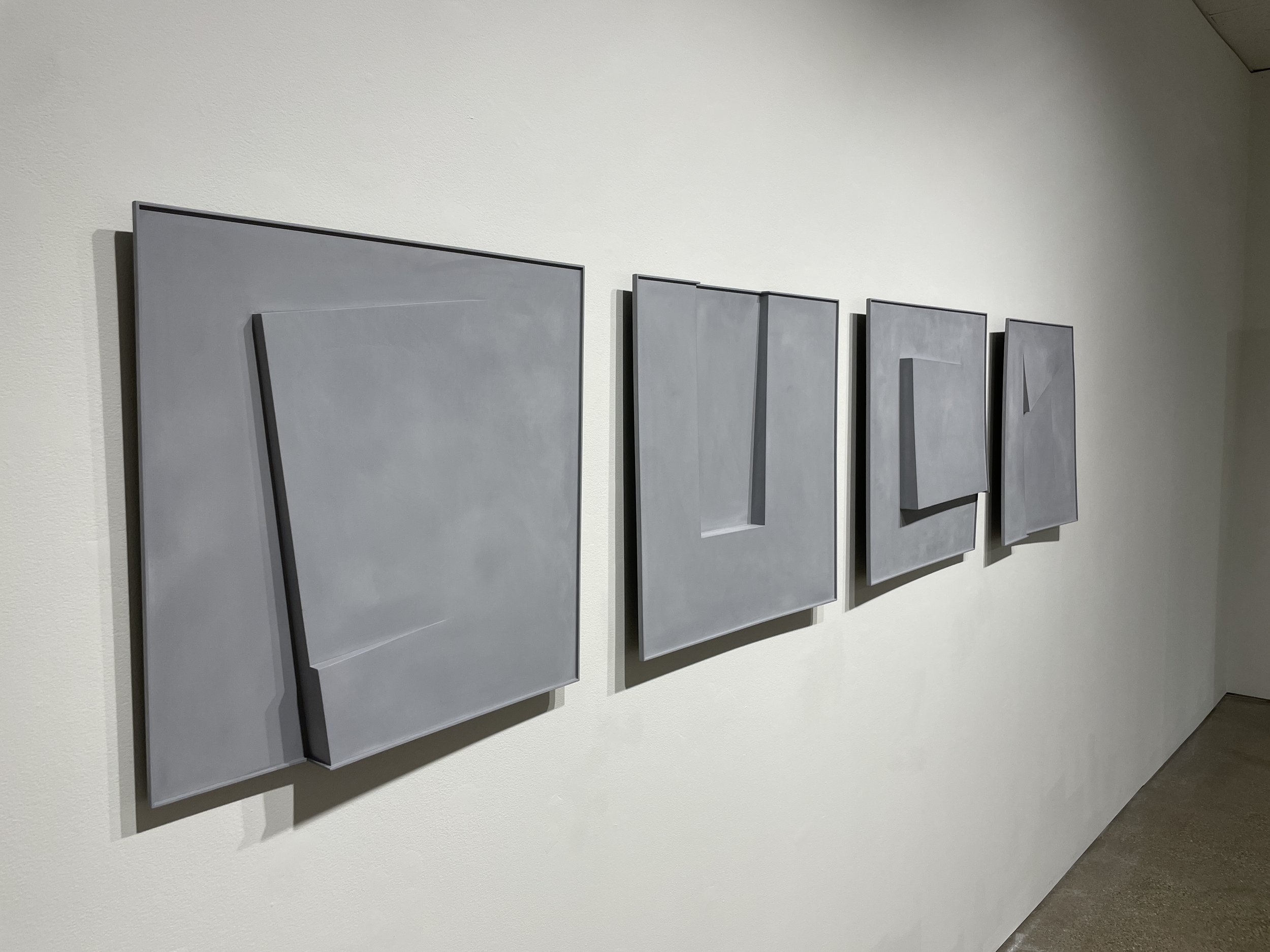  Subliminal Landscape, 2025. Automotive enamel on wood, 4 parts: 23 × 23 inches each. 