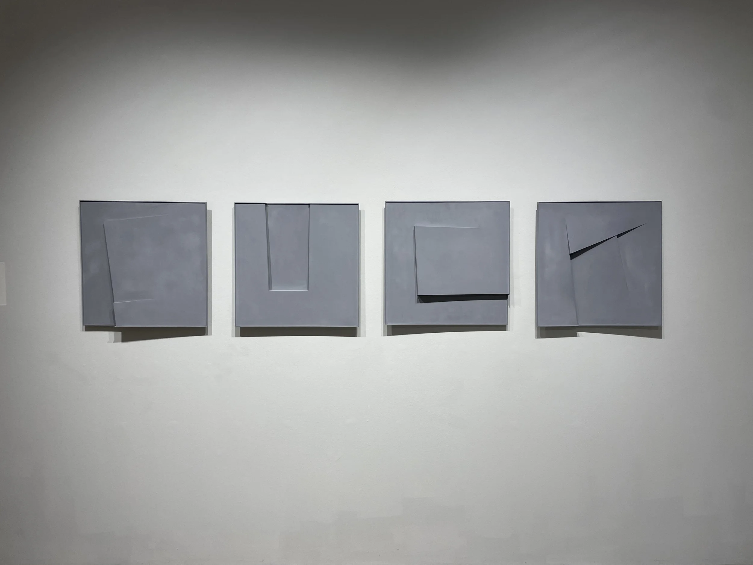  Subliminal Landscape, 2025. Automotive enamel on wood, 4 parts: 23 × 23 inches each. 