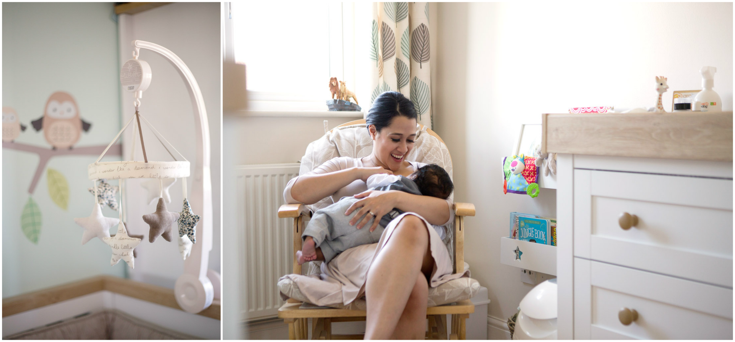new mum breastfeeding baby boy in nursery