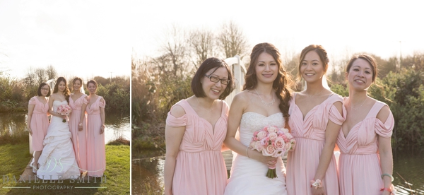 bride and bridesmaids in gardens - fennes wedding