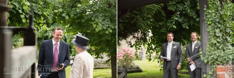 wedding guests waiting for bride outside church