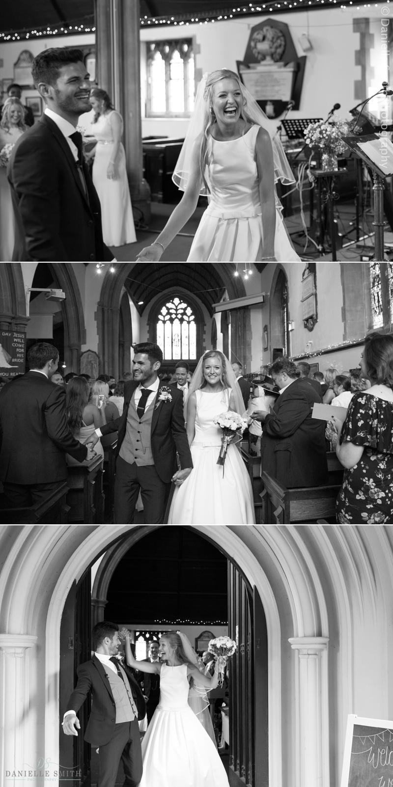 bride and groom just married at church