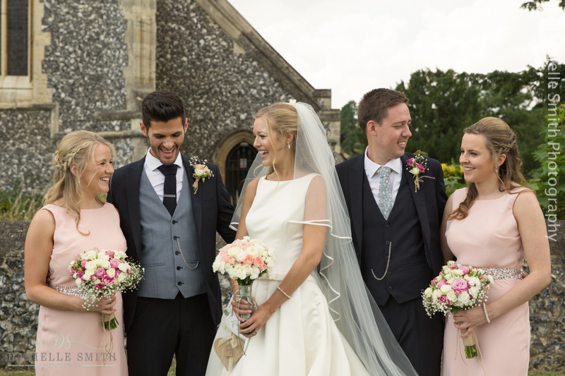bridal party outside havering-atte-bower church wedding